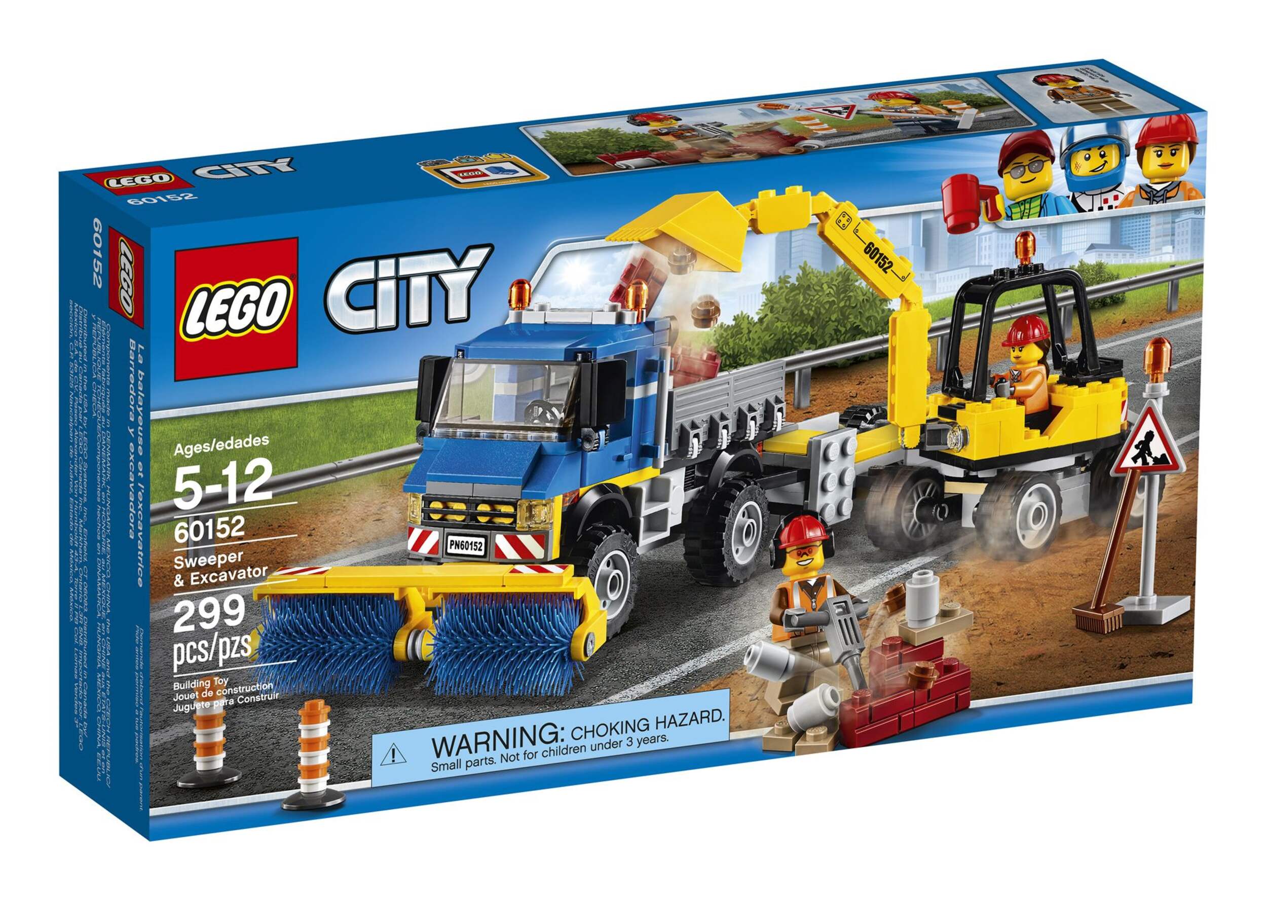 LEGO City La balayeuse et l'excavatrice, 299 pièces Front_Angled_Right