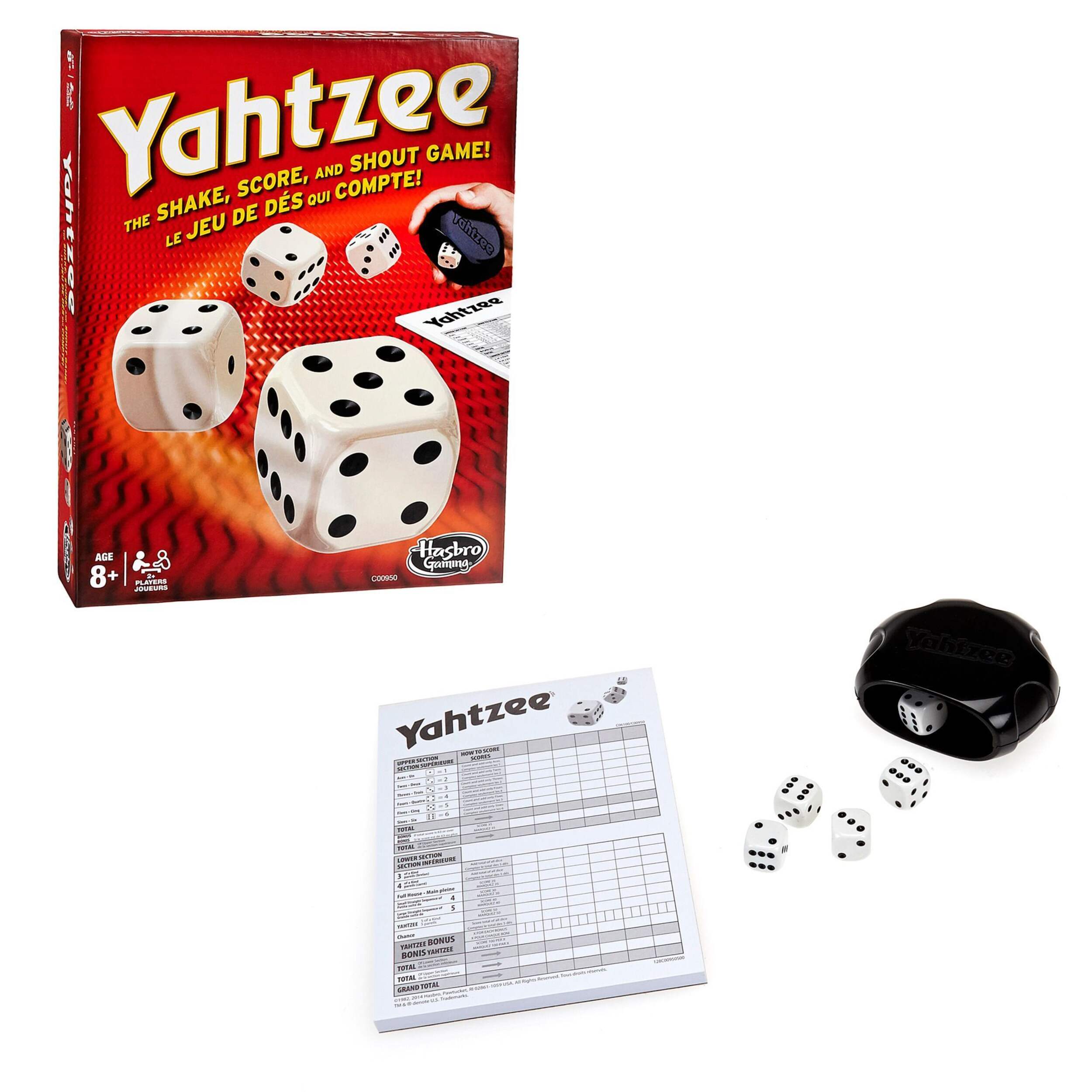 Yahtzee Classic Dice Rolling Battle Game, Black/White, 2+ Players, Ages 8+, for Birthday/Party Favour Composite_or_Mixed