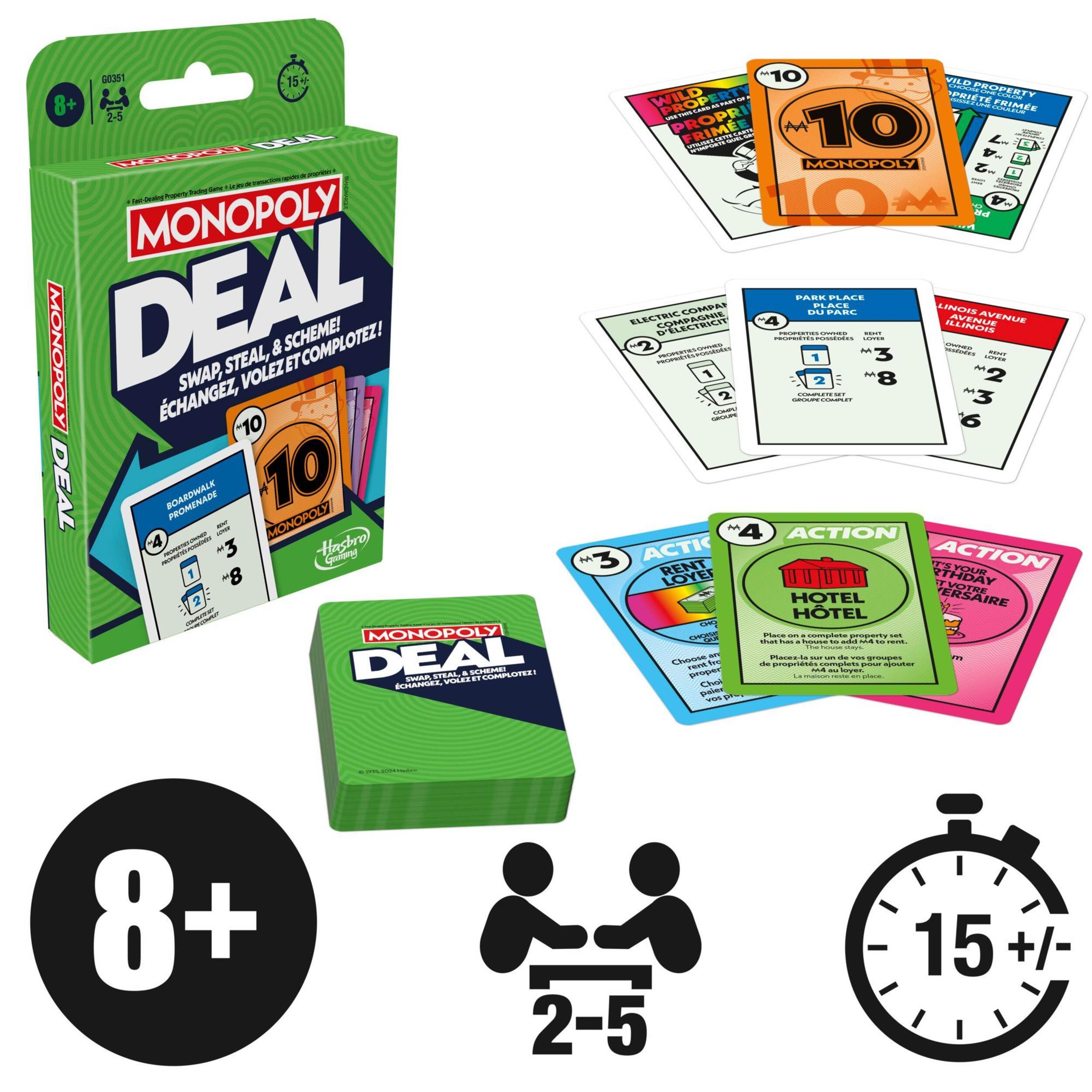 Jeu Monopoly Deal, multicolore, 2 à 5 joueurs, 8 ans et plus, pour anniversaire/cadeau-surprise Composite_or_Mixed