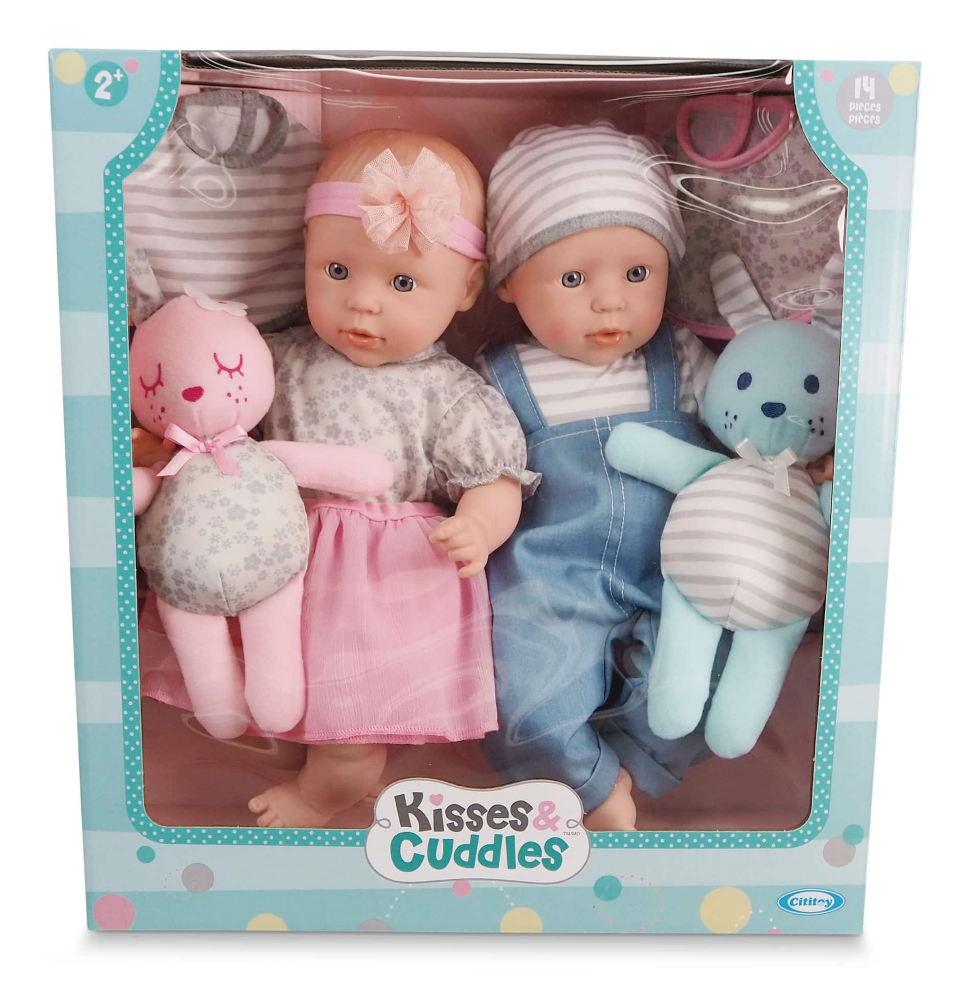 Kisses & Cuddles Soft Body Twin Baby Doll Toys w/Clothes & Accessories,  14-in, Ages 2+