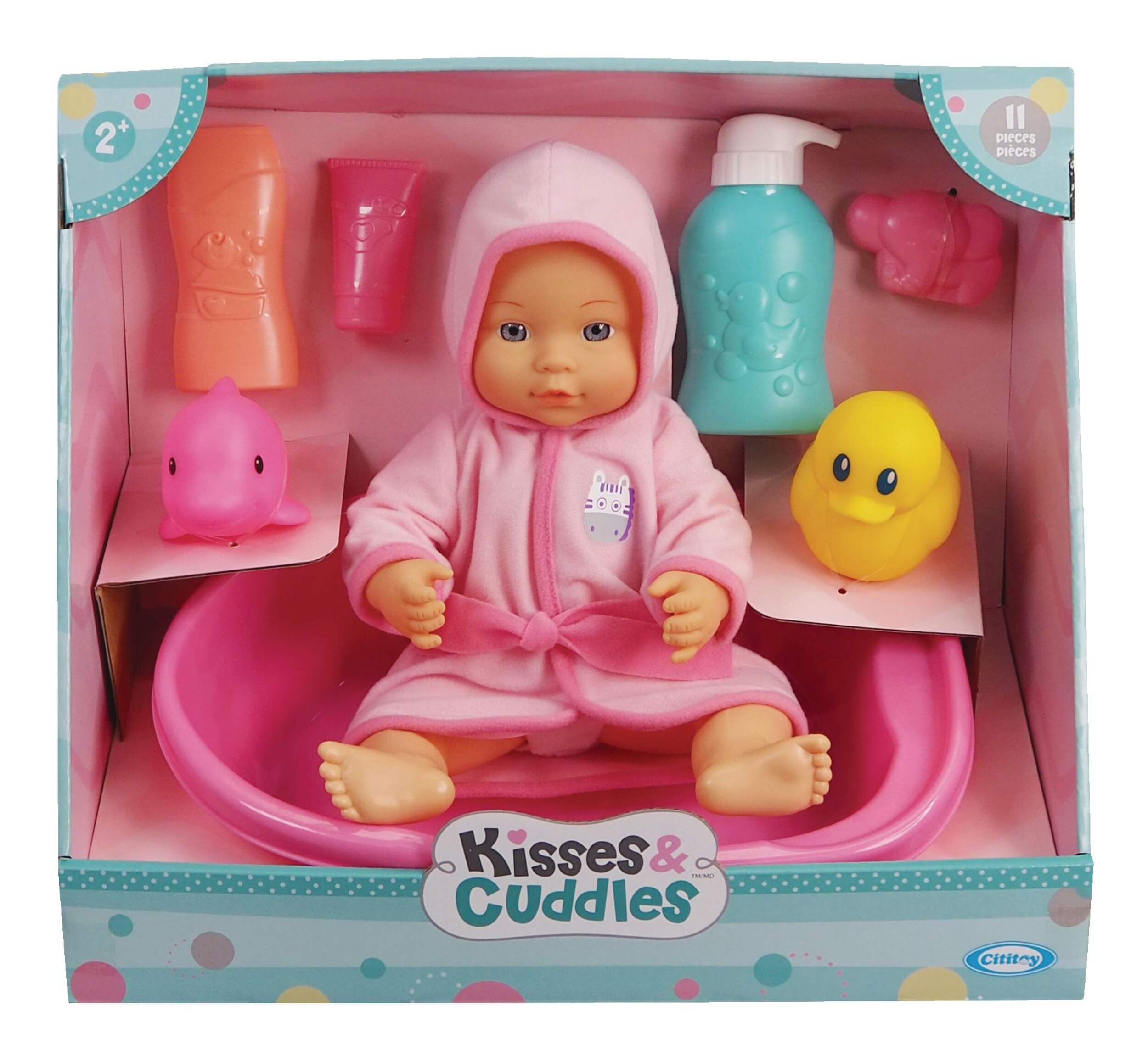 Kisses & Cuddles Baby Doll Toy w/Bathtub & Accessories, 12-in, Ages 2+ Front_Flat