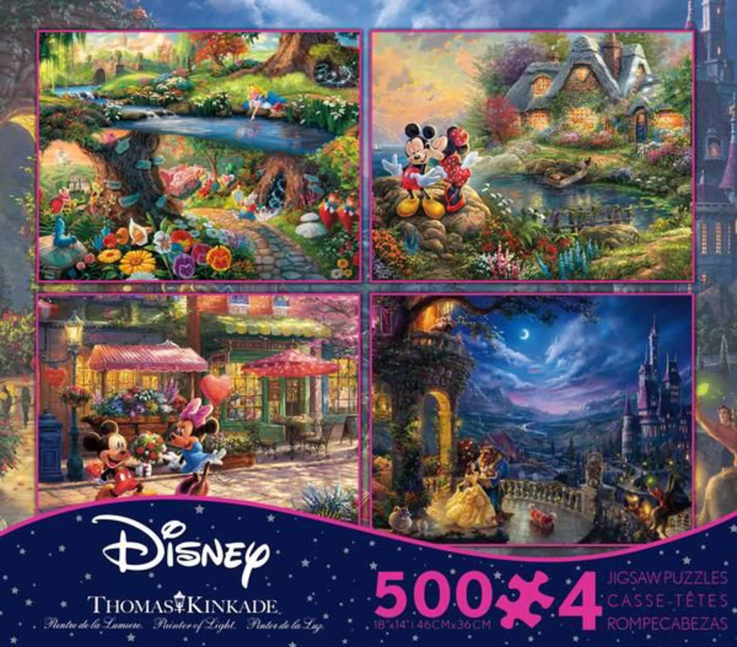 Thomas Kinkade Disney Dreams 4-in-1 Multi-Pack Jigsaw Puzzles, Assorted, 500-pc, Ages 8+ Front_Flat