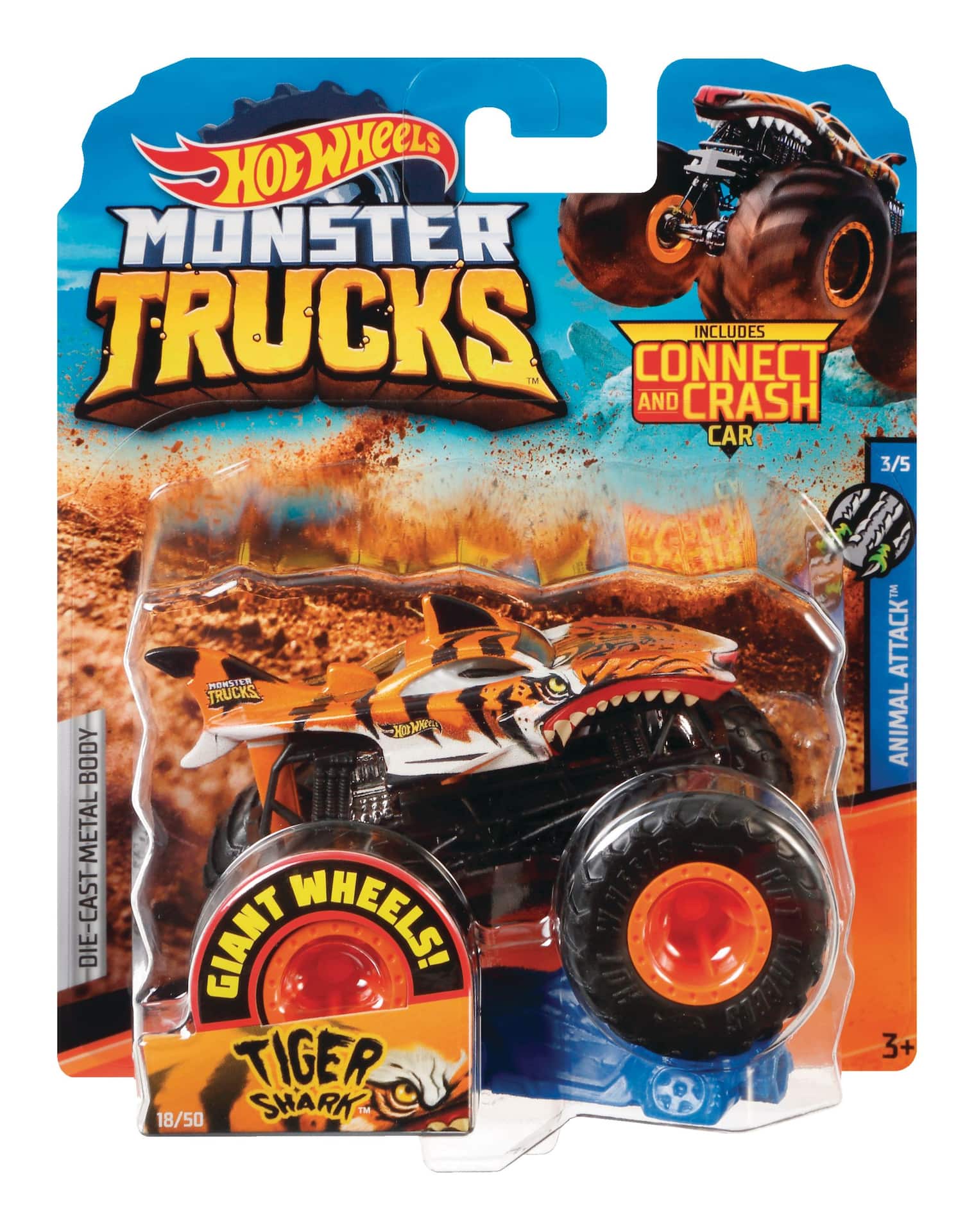 Hot Wheels Monster Truck With Giant Wheels And Die-Cast Car 1:64