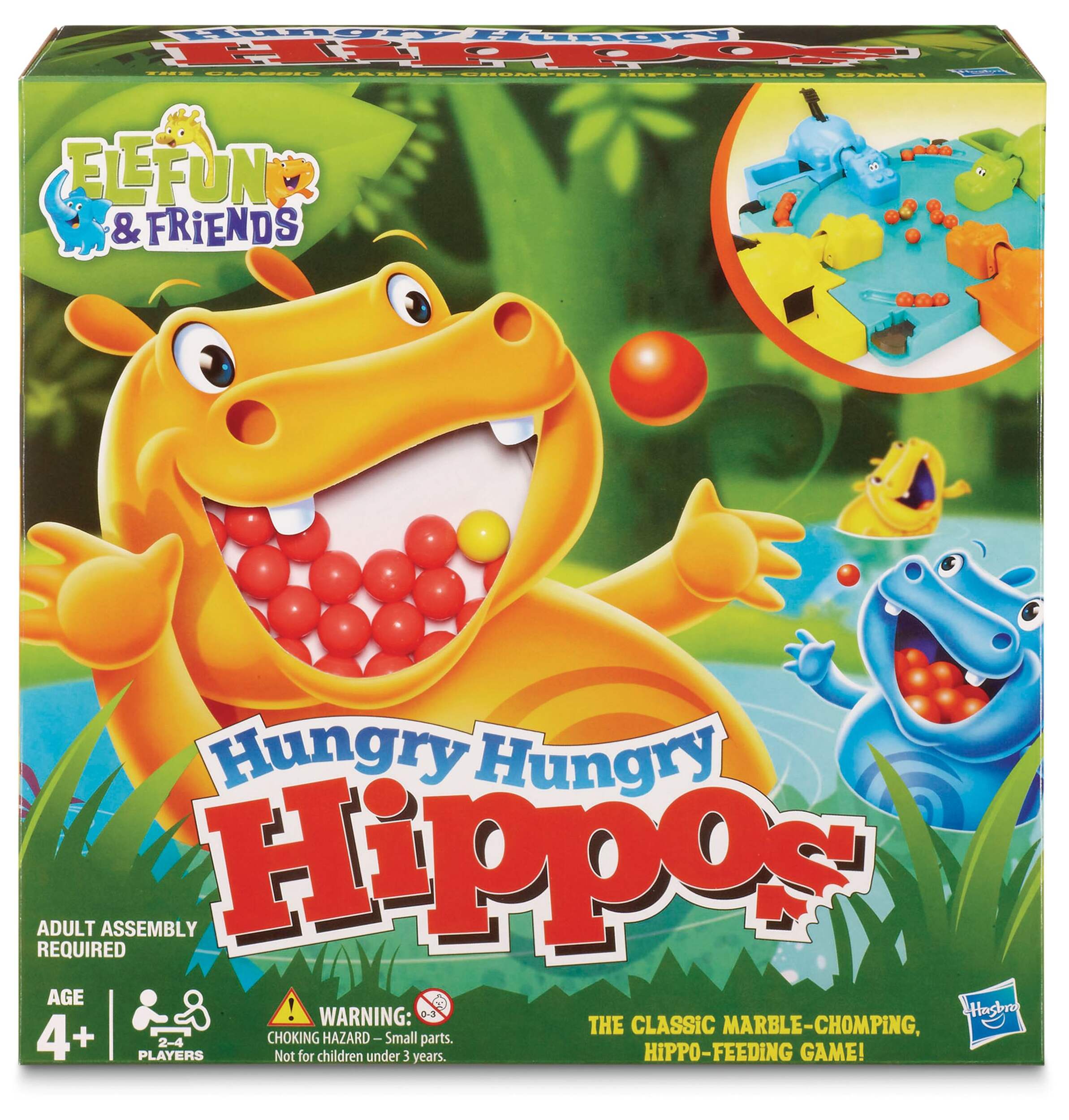 Hungry Hungry Hippos Feeding Marble-Chomping Game, Multi-Coloured, 2-4 Players, Ages 4+, for Birthday/Party Favour Front_Elevated