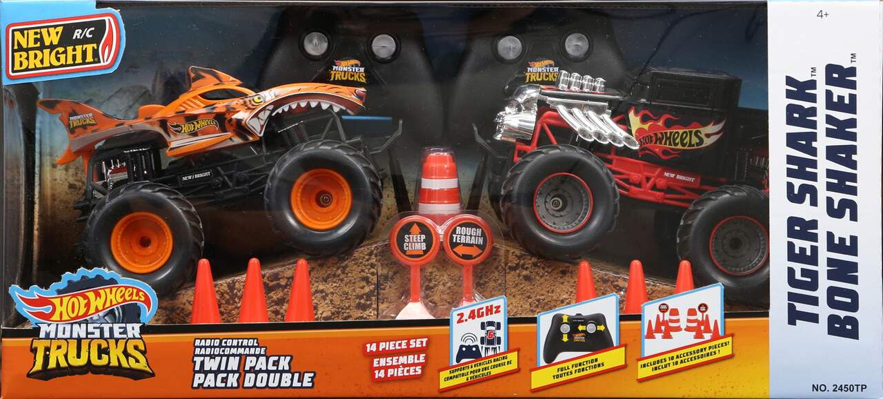 New Bright 1:24 Scale Monster Truck Remote Controlled Twin Pack Toy Playset  w/Ramps, Assorted, Ages 4+