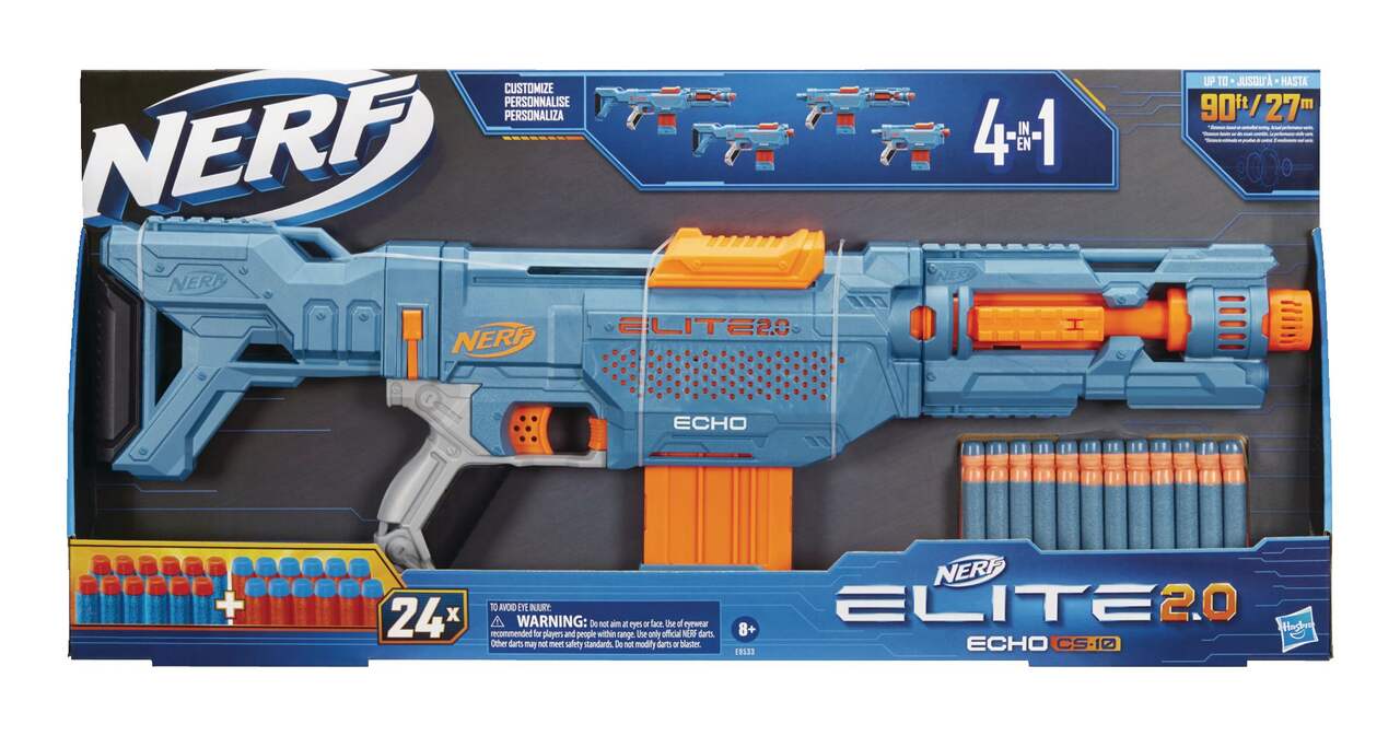 Pistolet NERF Elite 2.0 Echo CS-10 Slam-Fire avec 24 fléchettes NERF et  chargeur de 10 fléchettes, 8 ans et plus