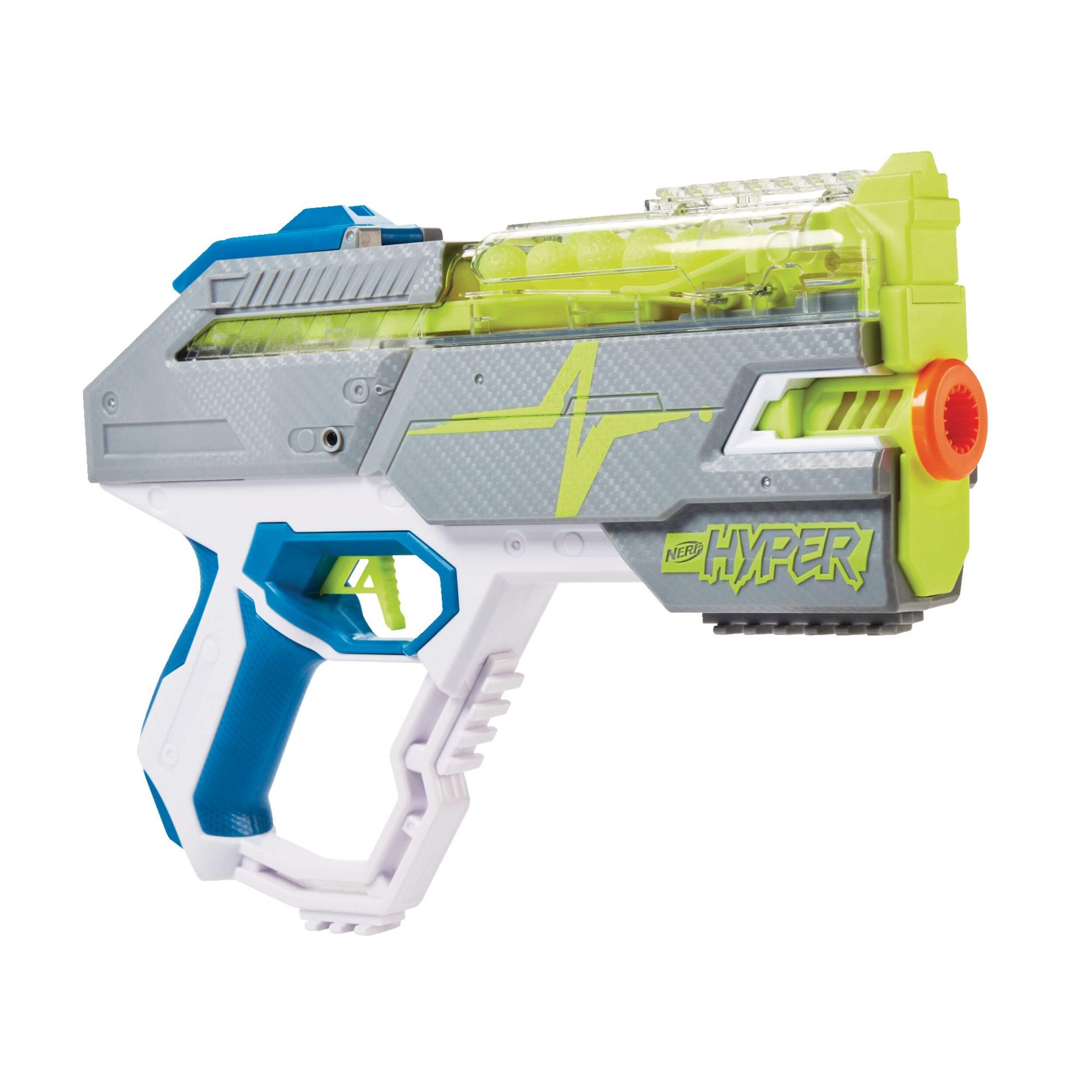 NERF Hyper Rush-40 Pump-Action Blaster & 30 NERF Hyper Rounds, Age 6+ Front_Three_Fourths_Angled_Right