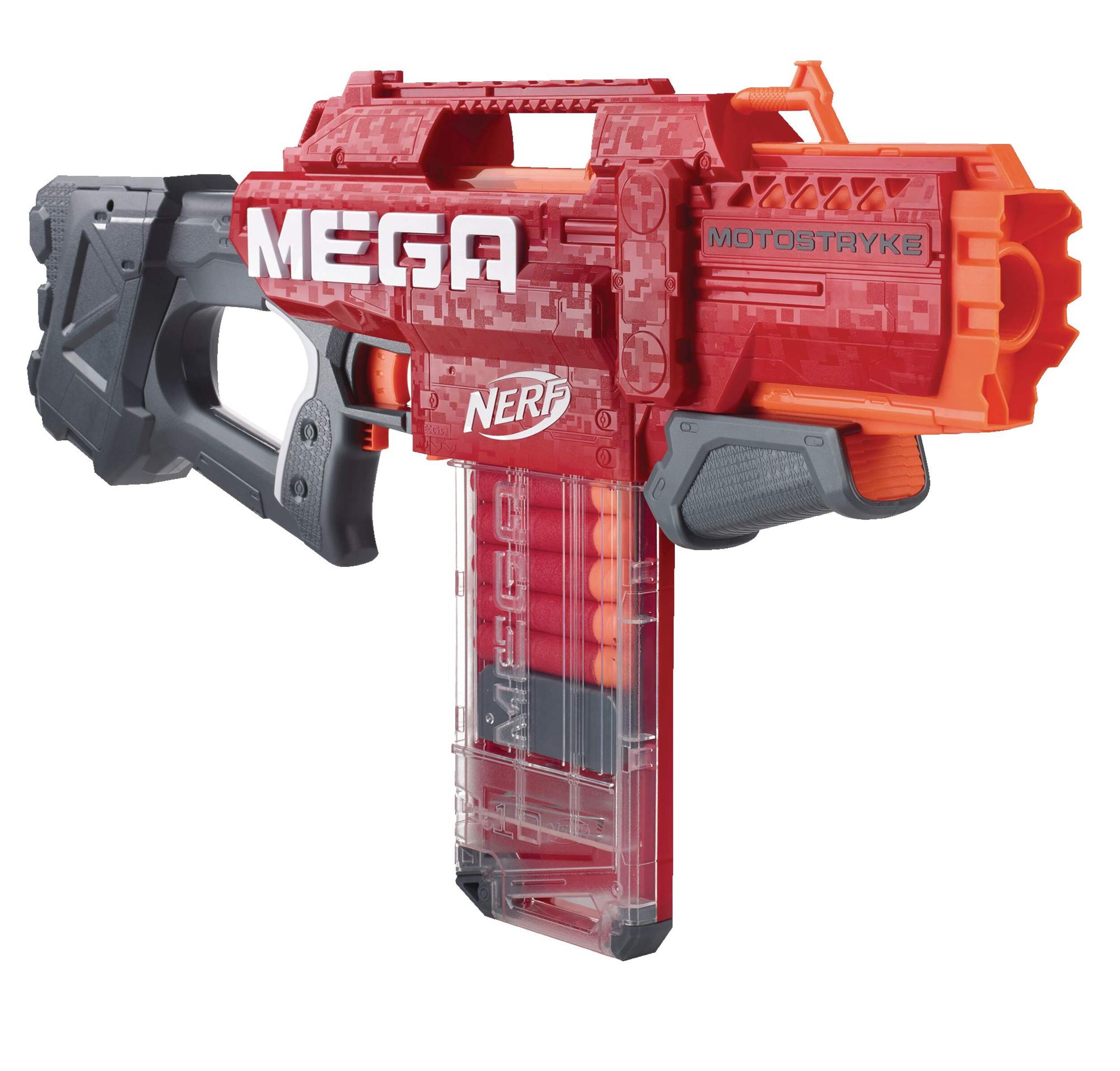 NERF Mega Motostryke Motorized Blaster Set with 10 Mega Darts & 10-Dart Clip, Ages 8+ Front_Angled_Right