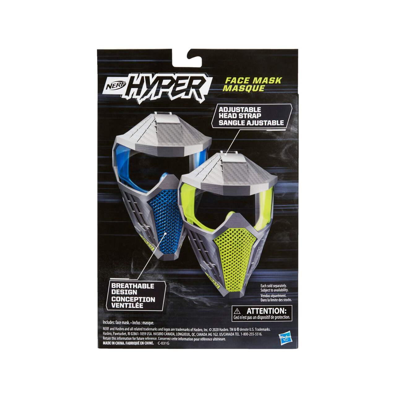 Masque NERF Hyper - modèle perméable à l'air, serre-tête réglable, choix  varié, 4 ans et plus