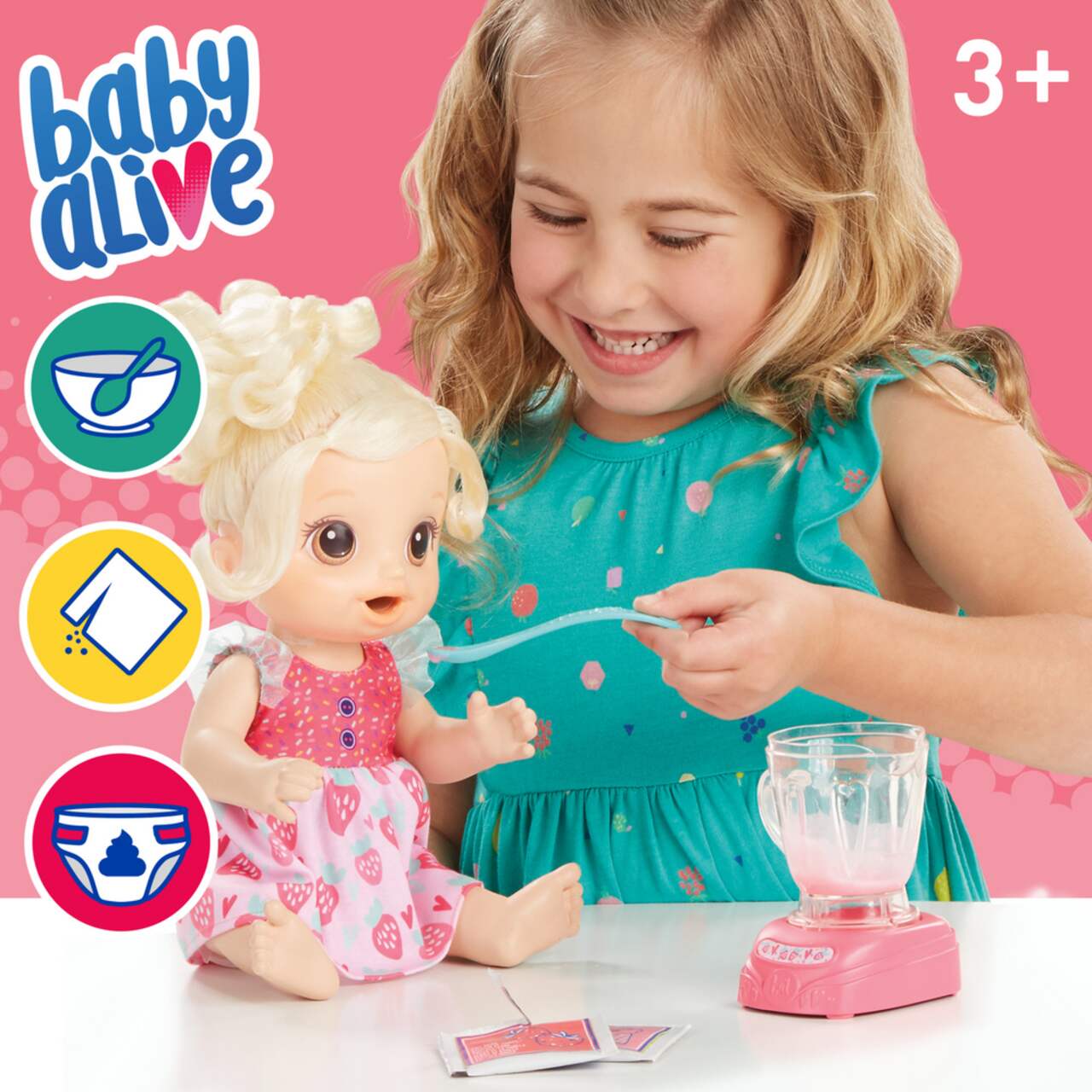 Baby Alive, poupée Bébé adore manger, plus de 50 sons et phrases, mange et  fait caca, boit et fait pipi