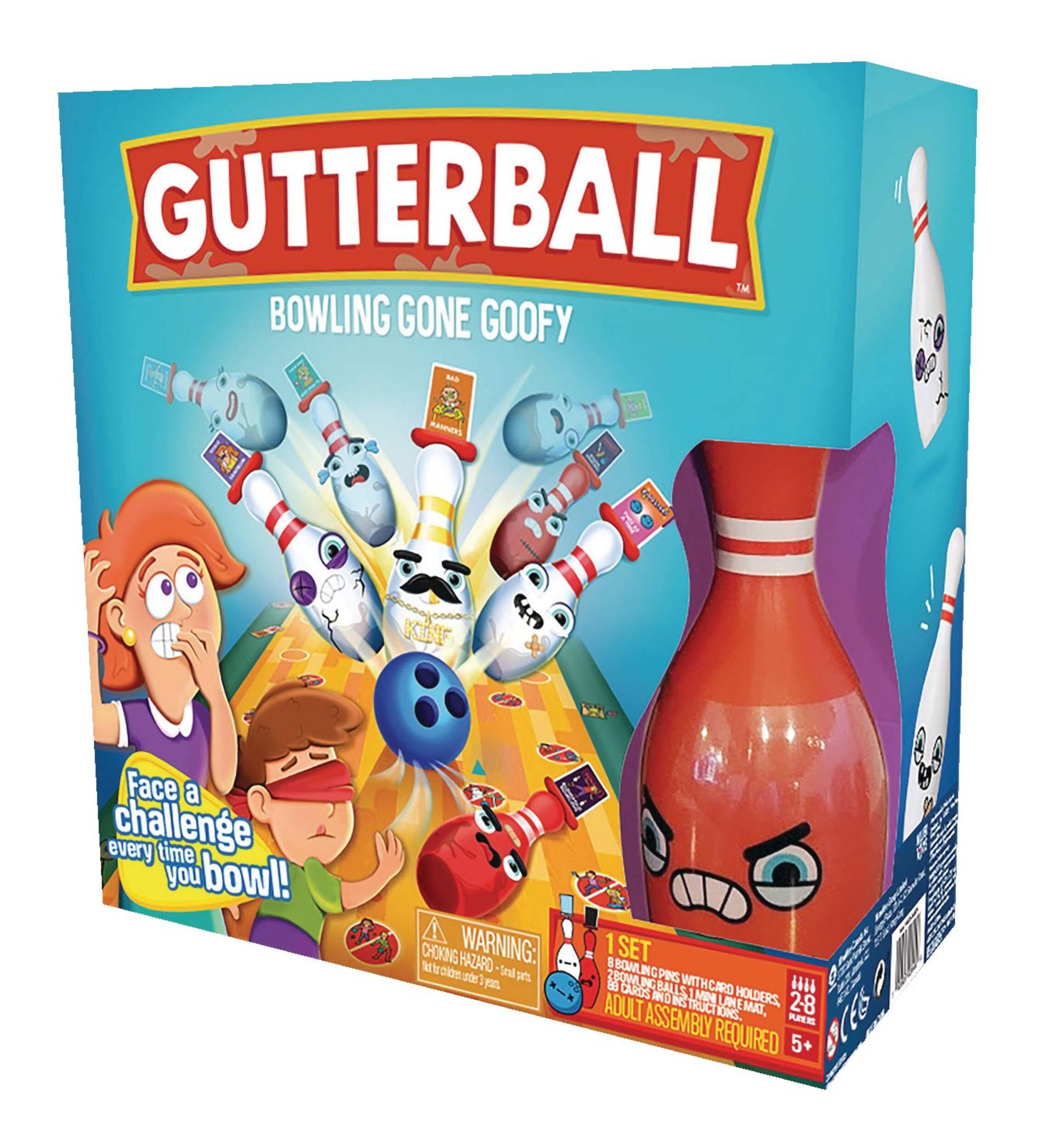 Gutterball Family Bowling Game Set w/Dare Challenges, Ages 5+ Front_Angled_Left