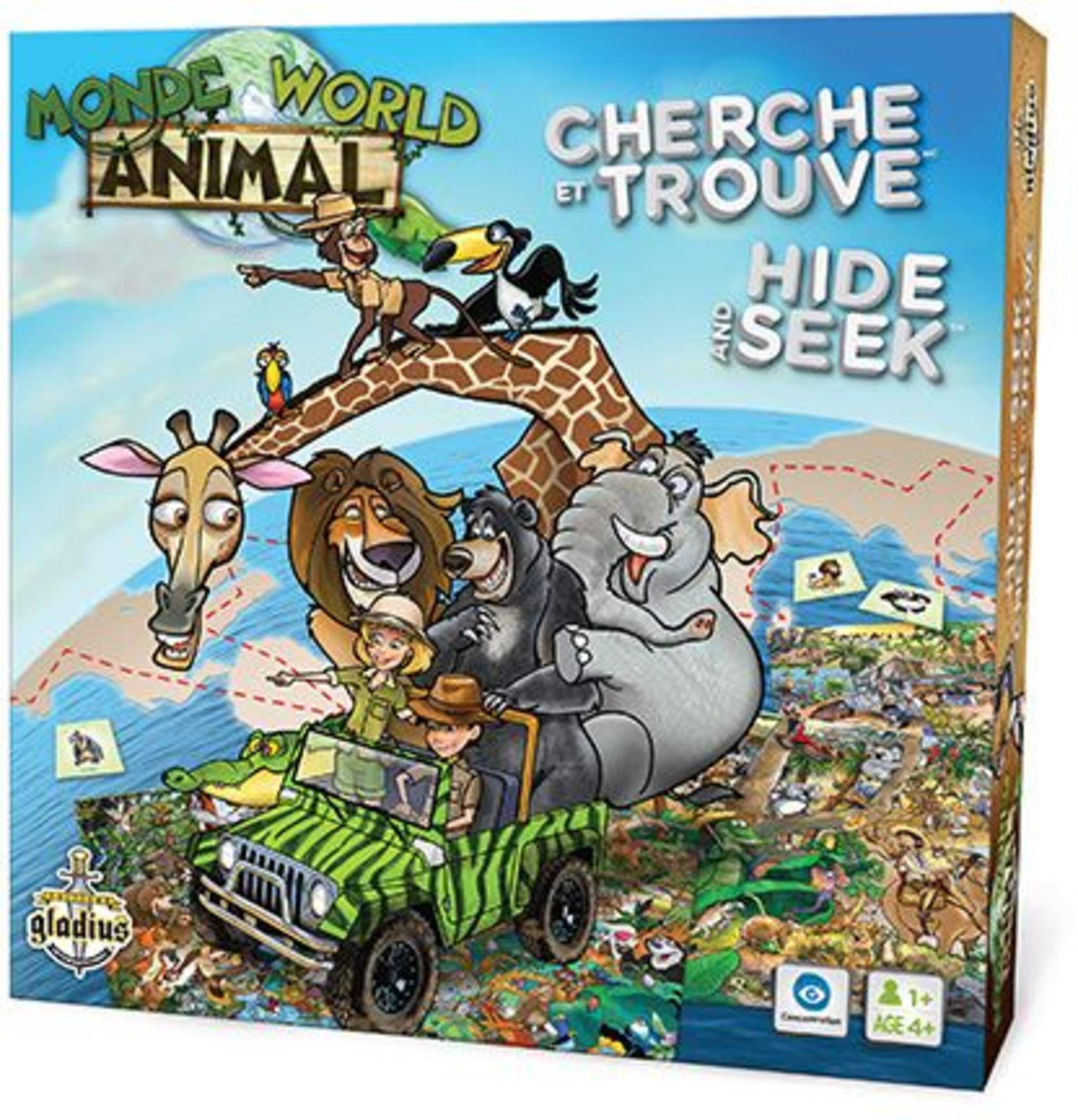 Hide and Seek Animal World Family Board Game, Bilingual, Ages 4+ Front_Angled_Left