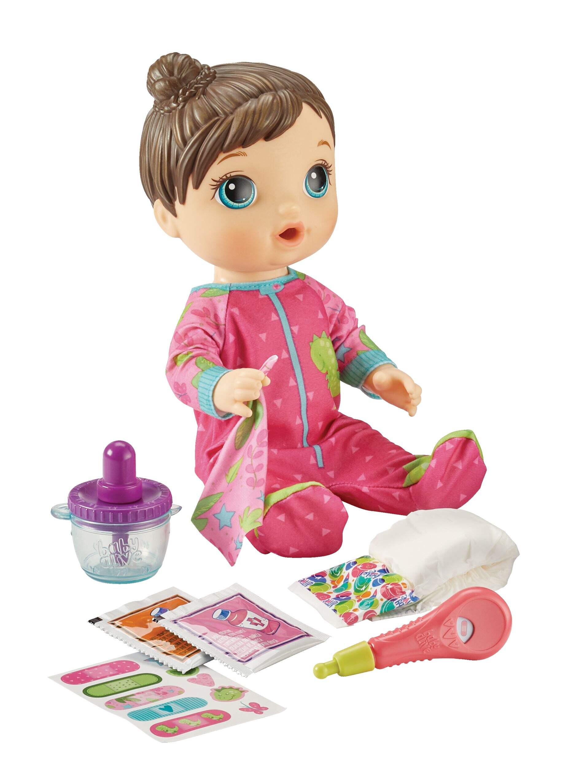 Baby Alive Lulu Achoo Doll, Brown Hair, sneezing sounds, motions, Drinks & Wets, Age 3+ Front_Three_Fourths_Angled_Right