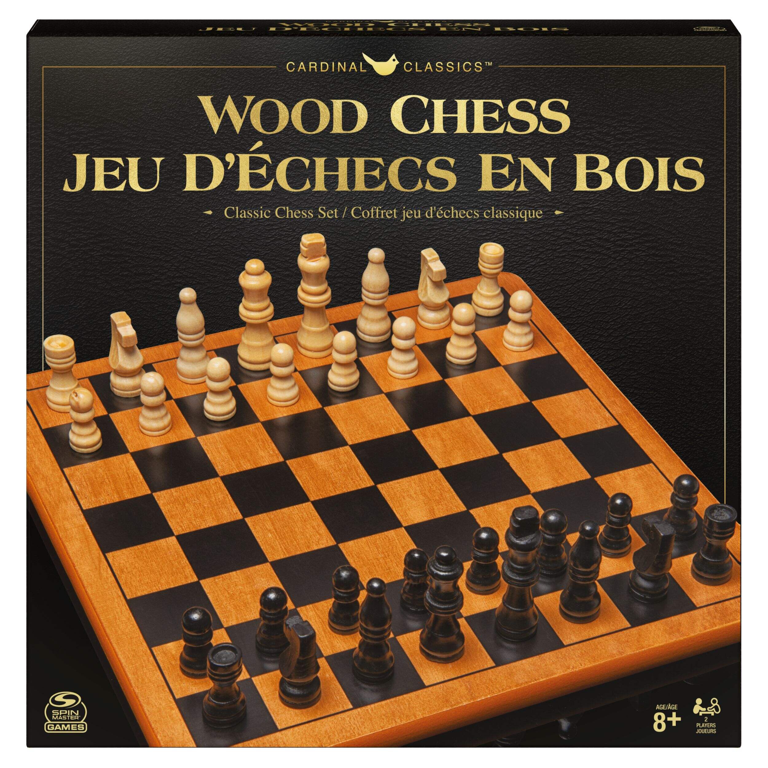 Premium Wood Chess Board, Brown/Black/White, 2 Players, Ages 8+, for Birthday/Party Favour Front_Elevated