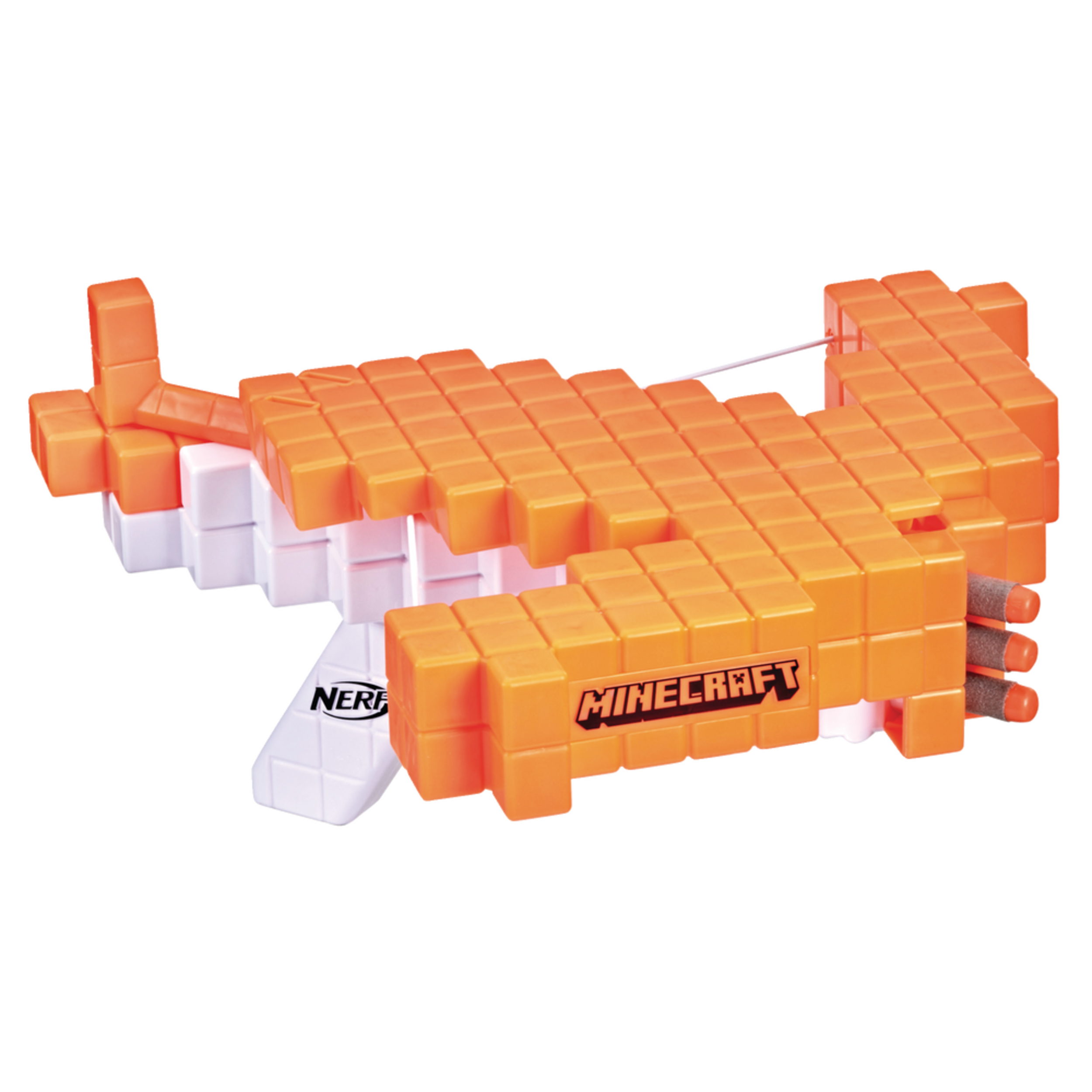 NERF Minecraft Pillager's Dart-Blasting Crossbow, 3 Official Nerf Elite Darts, Age 4+ Front_Three_Fourths_Angled_Right