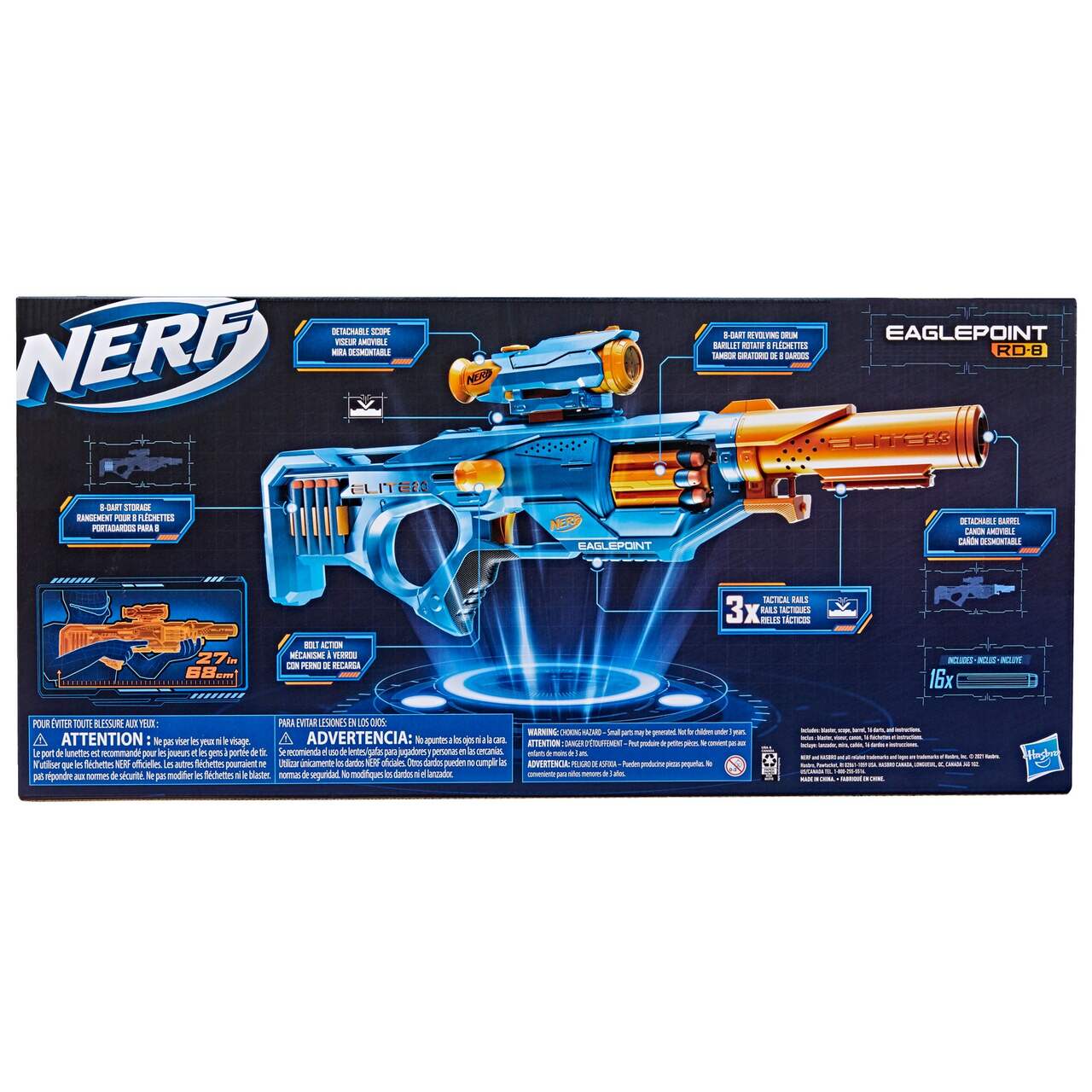 NERF Elite 2.0 Eaglepoint RD-8 Blaster, 8-Dart Drum, Detachable Scope and  Barrel, 16 Darts, Ages 6+