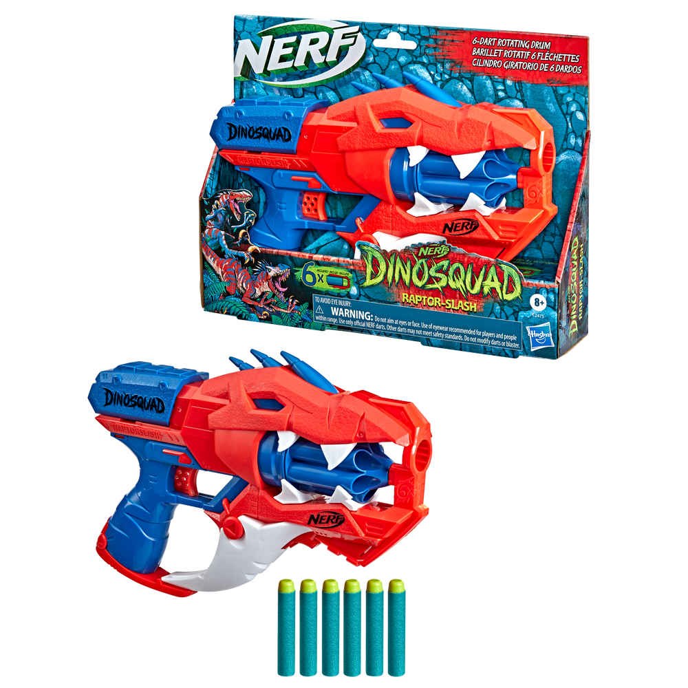 NERF DinoSquad RaptorSlash Dart Blaster, 6 Nerf Darts, Velociraptor