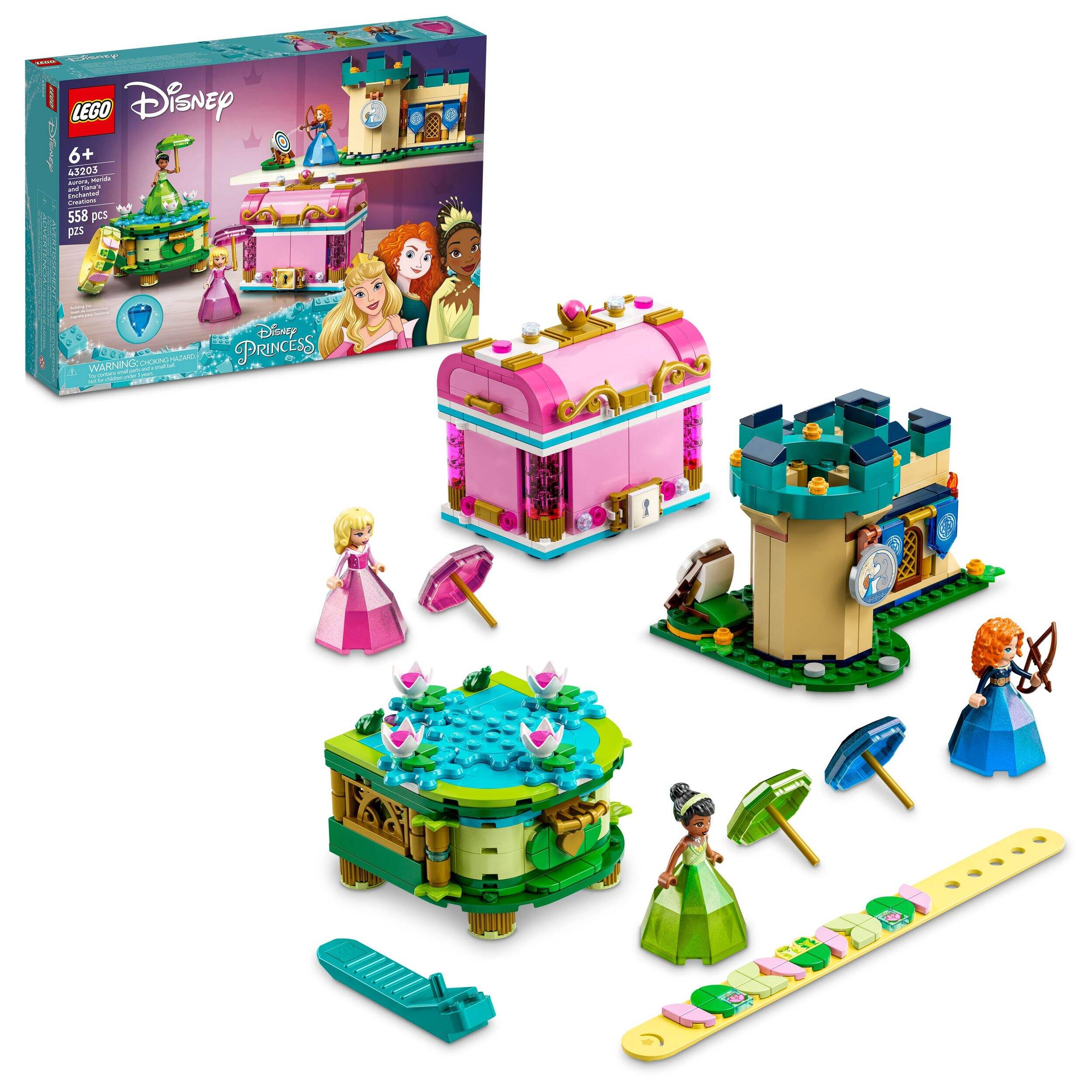 LEGO® Disney Aurora, Merida and Tiana’s Enchanted Creations - 43203, Age 8+ Front_Angled_Right