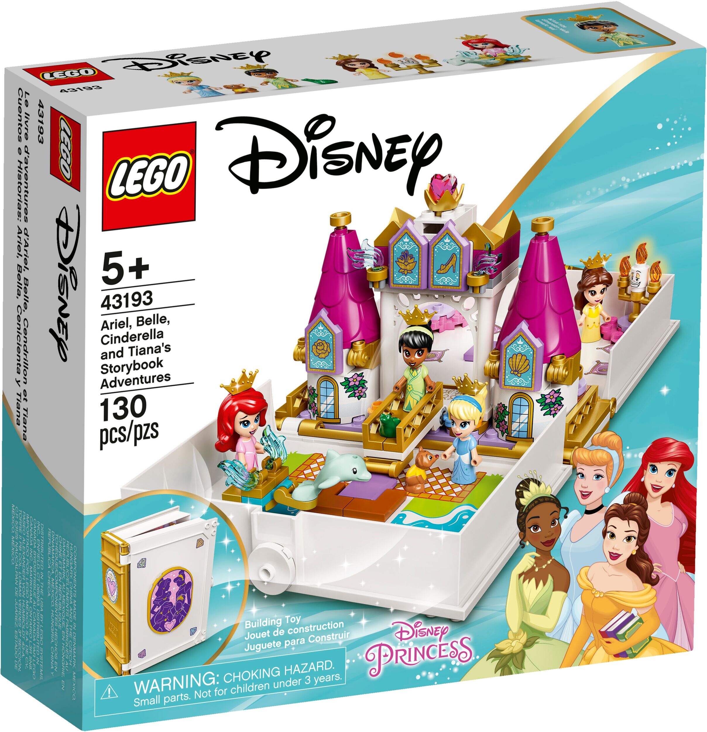 LEGO® Disney Ariel, Belle, Cinderella and Tiana’s Storybook Adventures - 43193, 130 pcs, Age 5+ Front_Angled_Right