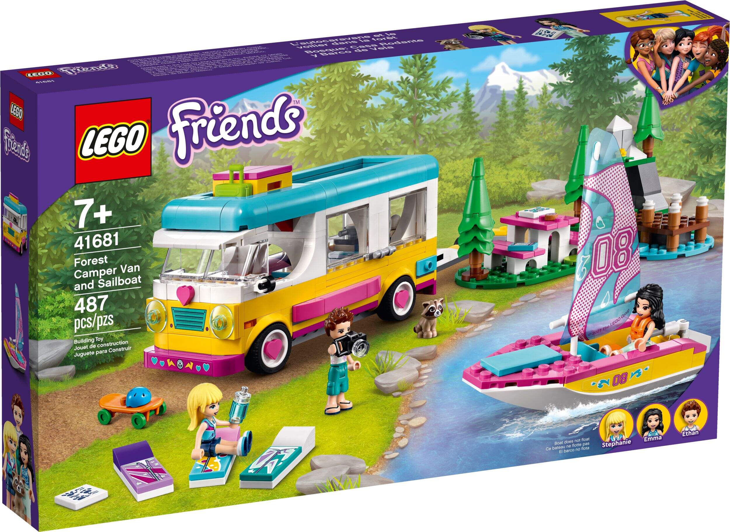 LEGO® Friends Camper Van and Sailboat - 41681, 487 pcs, Age 5+ Front_Angled_Right