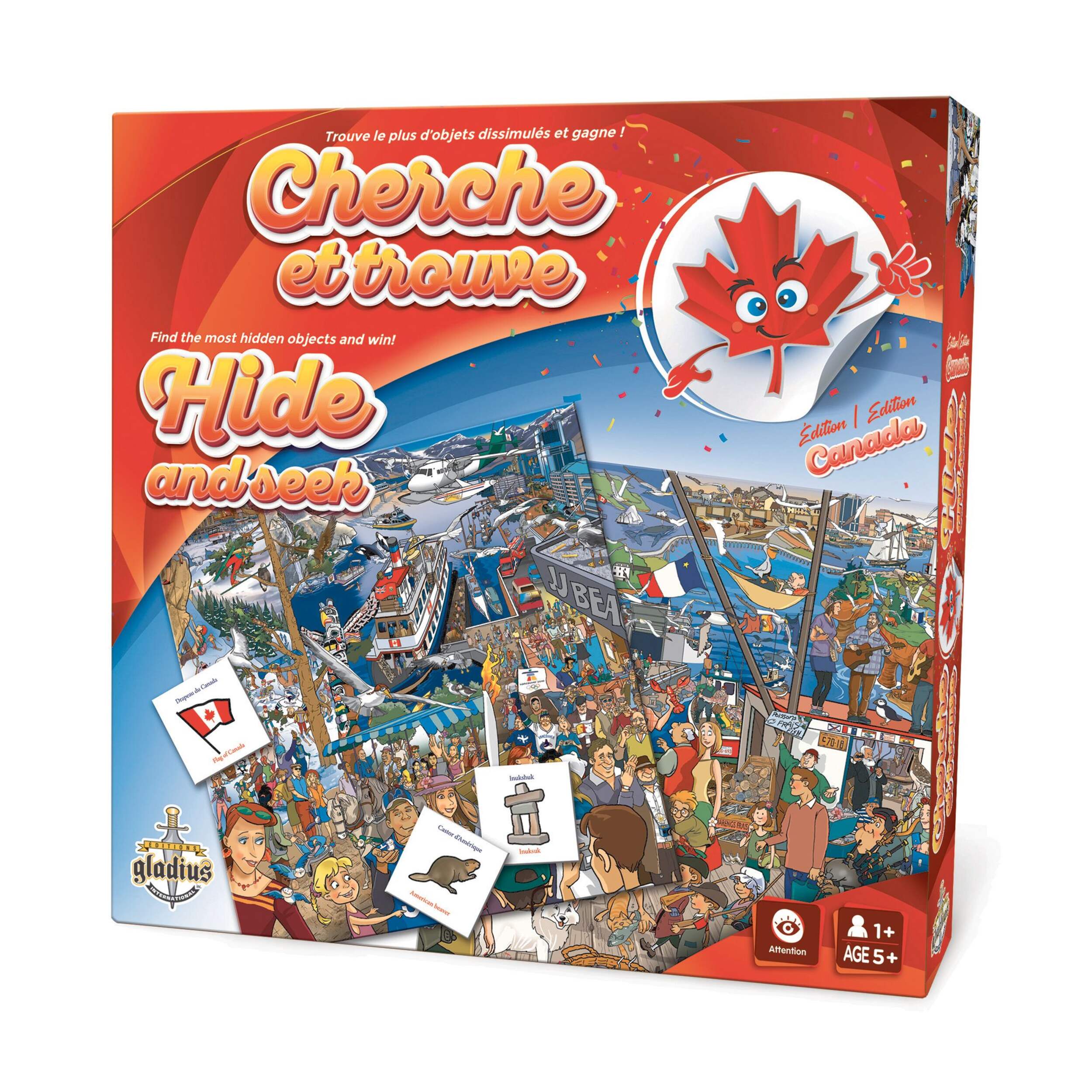 Hide and Seek Family Board Game, Canada-Edition, Bilingual, Ages 5+ Front_Angled_Left