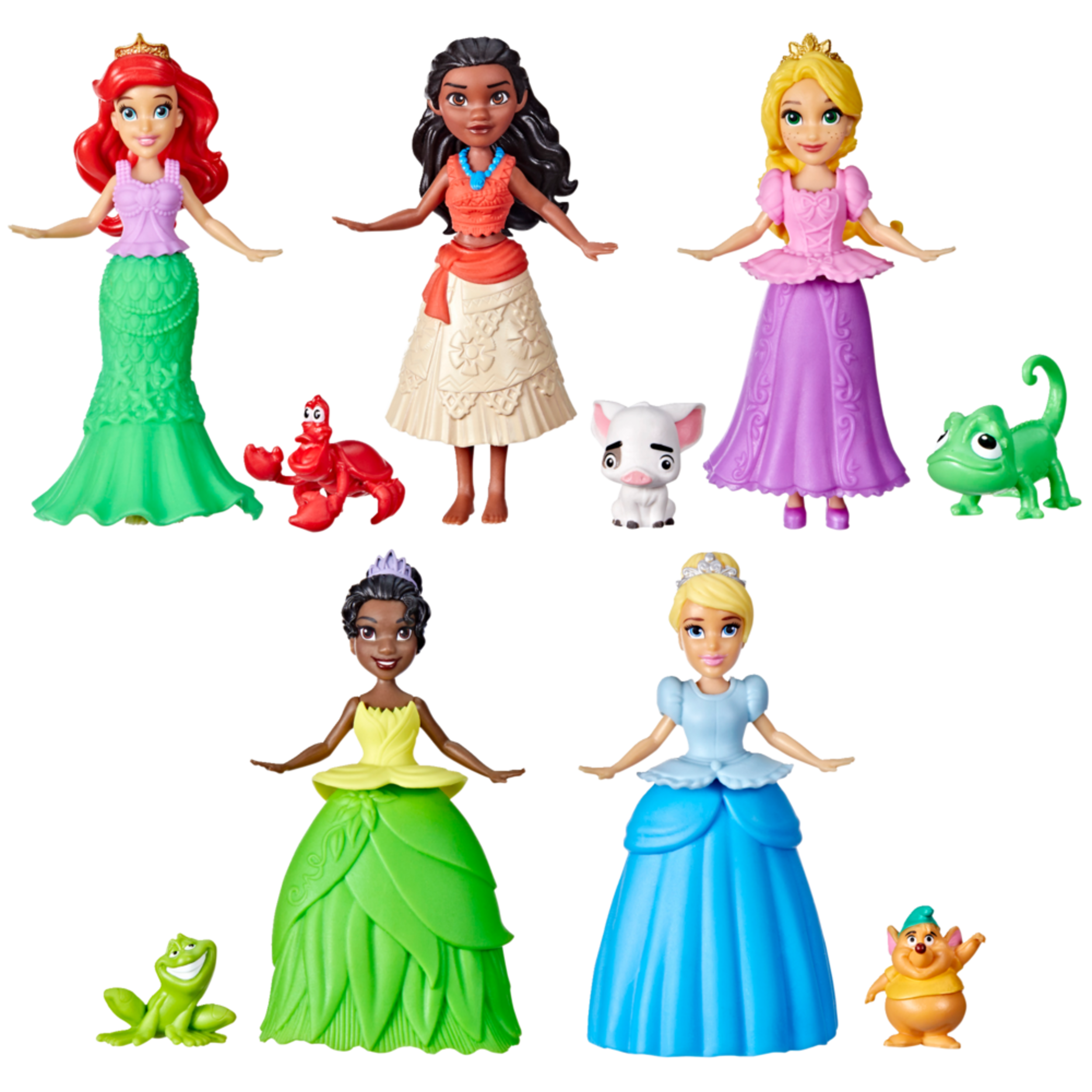Collection festive de princesses Disney Princess, 5 mini poupées Princesses Disney et 5 figurines de l'animal acolyte de Disney, 4 ans et plus Composite_or_Mixed