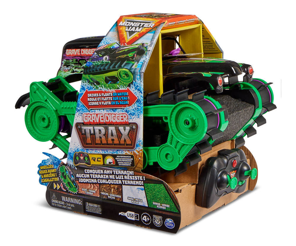 Monster Jam Grave Digger Trax Remote-Controlled Truck, Ages 4 ...