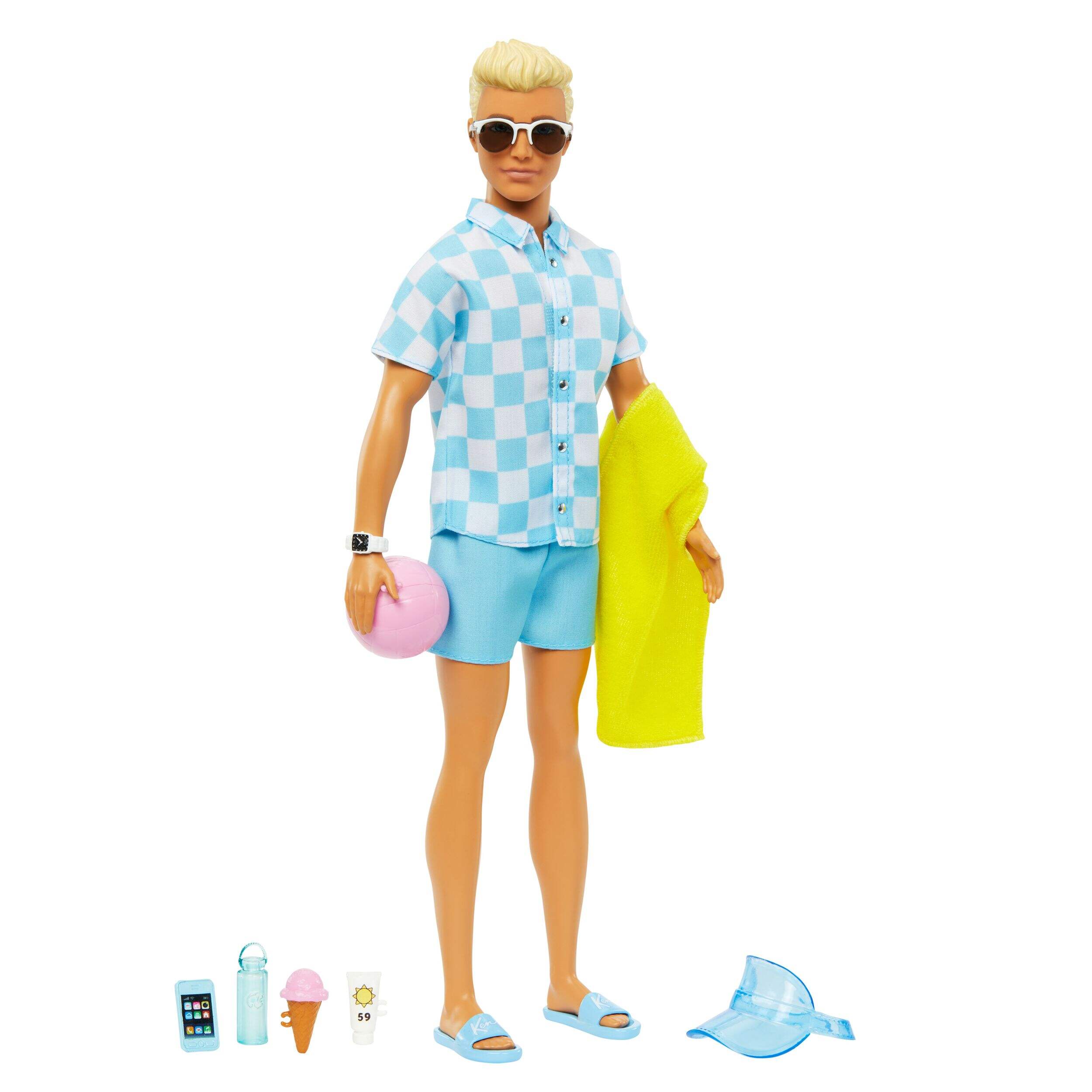Barbie Beach-Themed Blonde Ken Doll, Ages 3+ Front_Angled_Right