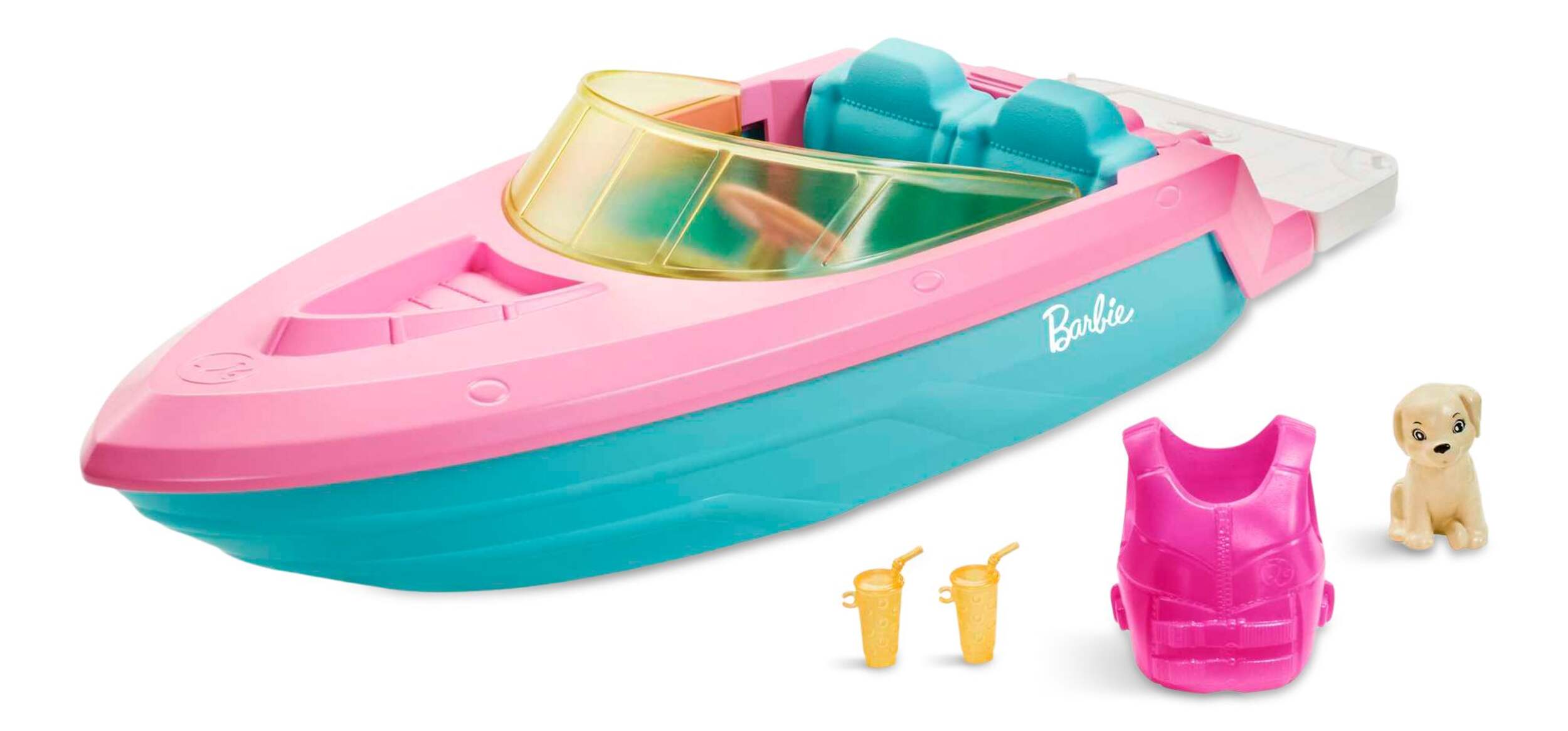 Barbie 3-Seater Floating Boat with Puppy & Accessories, Ages 3+ Composite_or_Mixed