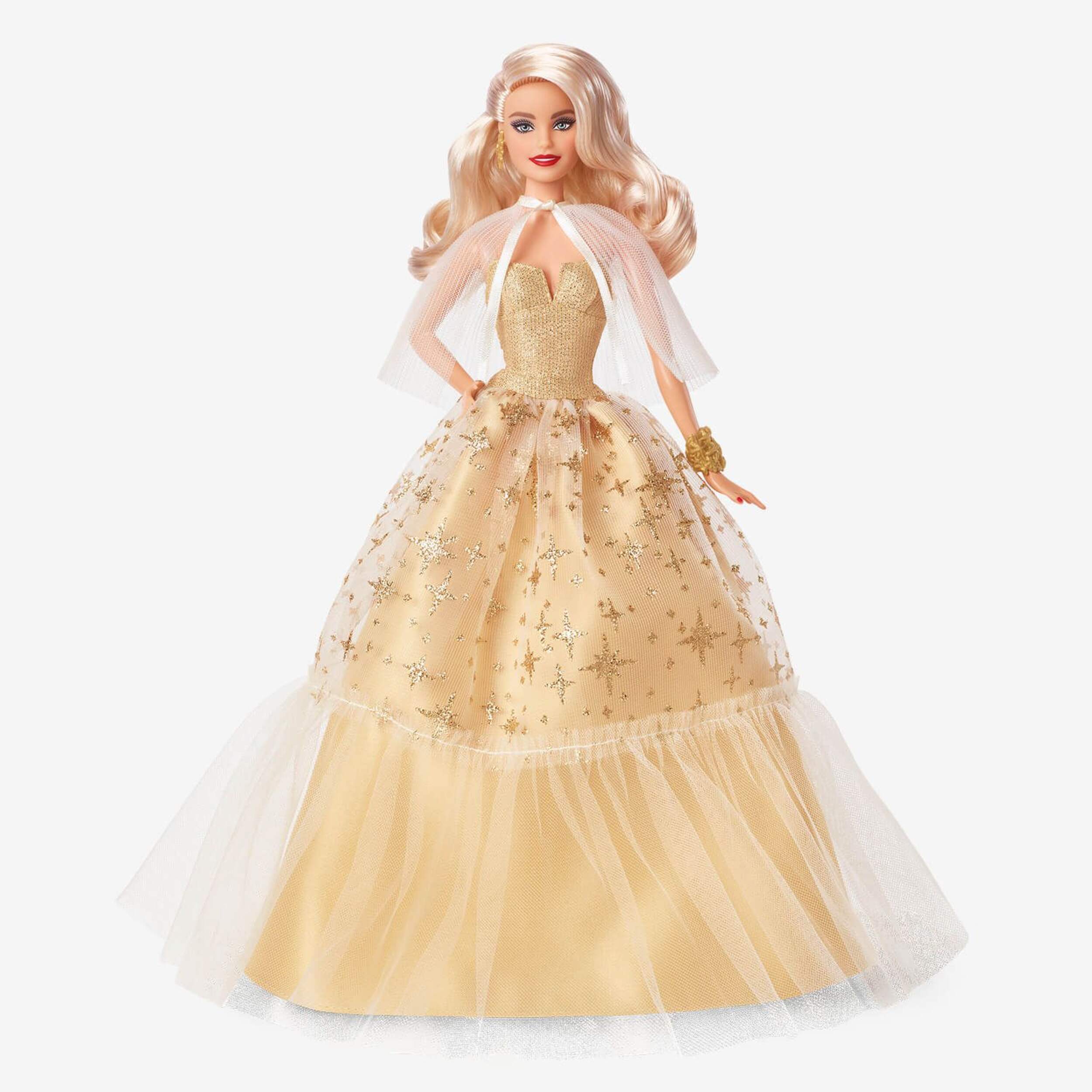 Barbie® 2023 Holiday Doll, Golden Gown & Blonde Hair Front_Flat