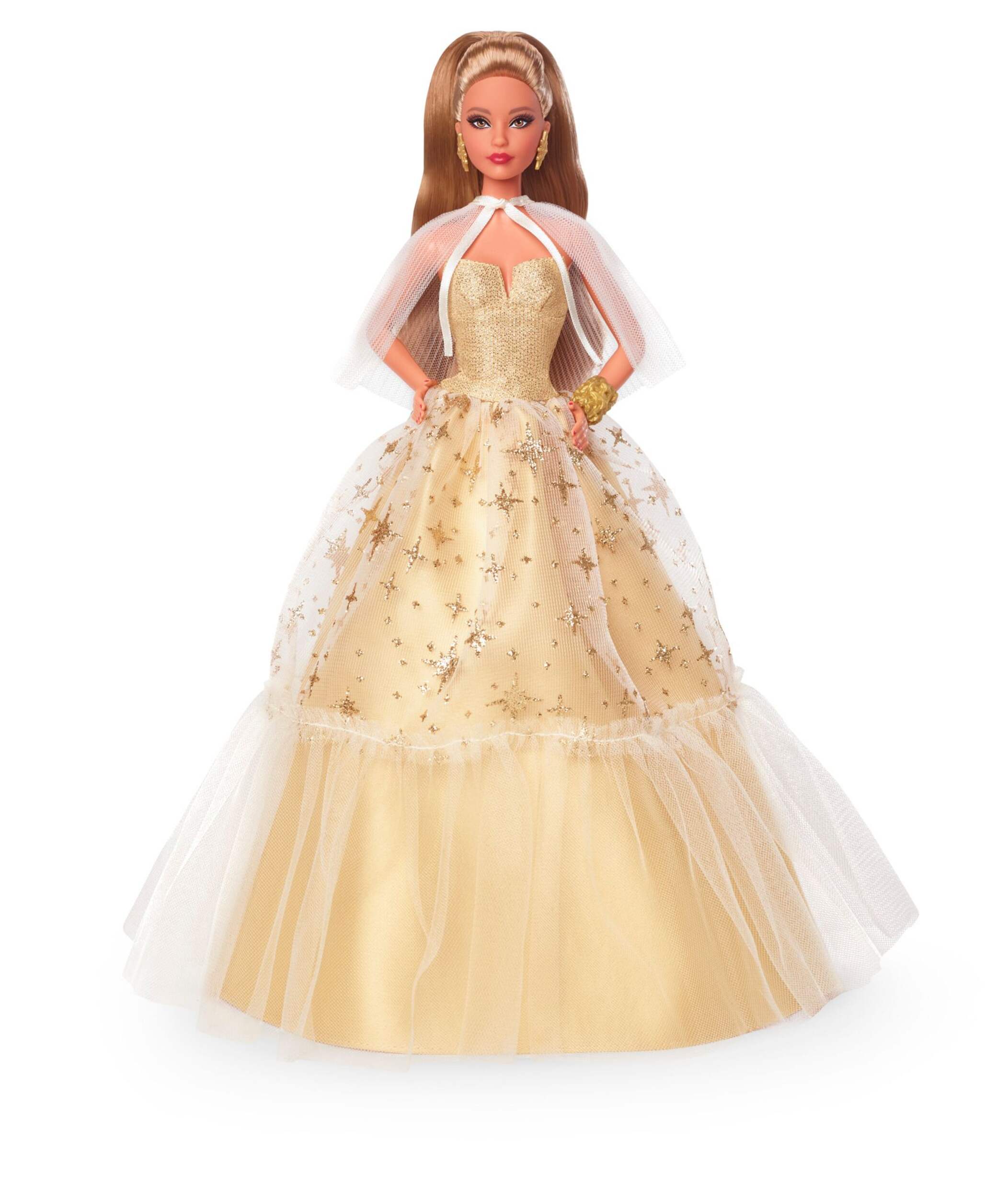 Barbie® 2023 Holiday Doll, Golden Gown & Light Brown Hair Front_Flat