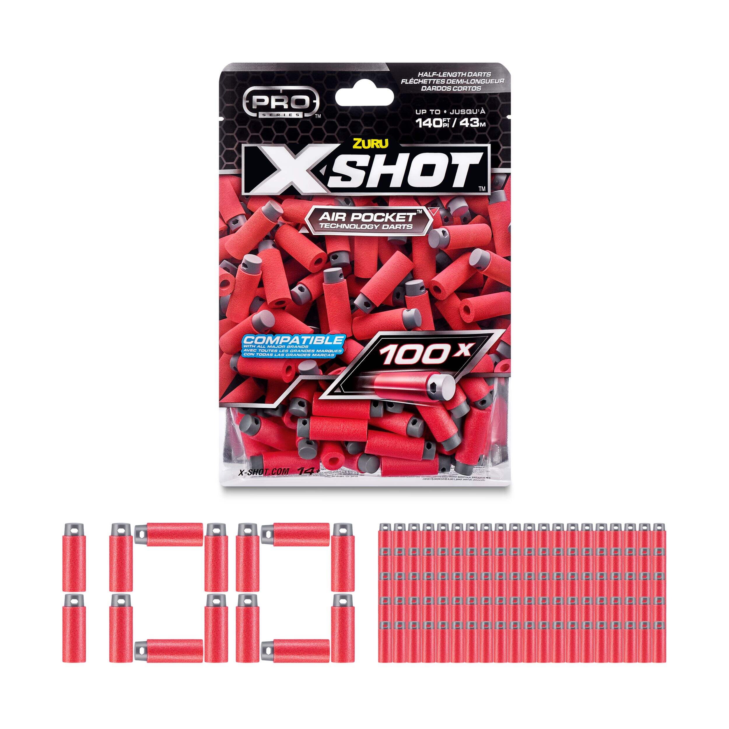 X-Shot Pro Series Half-Length Darts Refills Foil Bag, 100-pk, Ages 8+ Composite_or_Mixed
