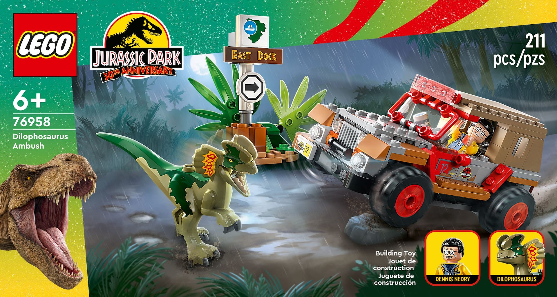 LEGO Jurassic Park Dilophosaurus Ambush 76958 Building Toy Set (211 Pieces)