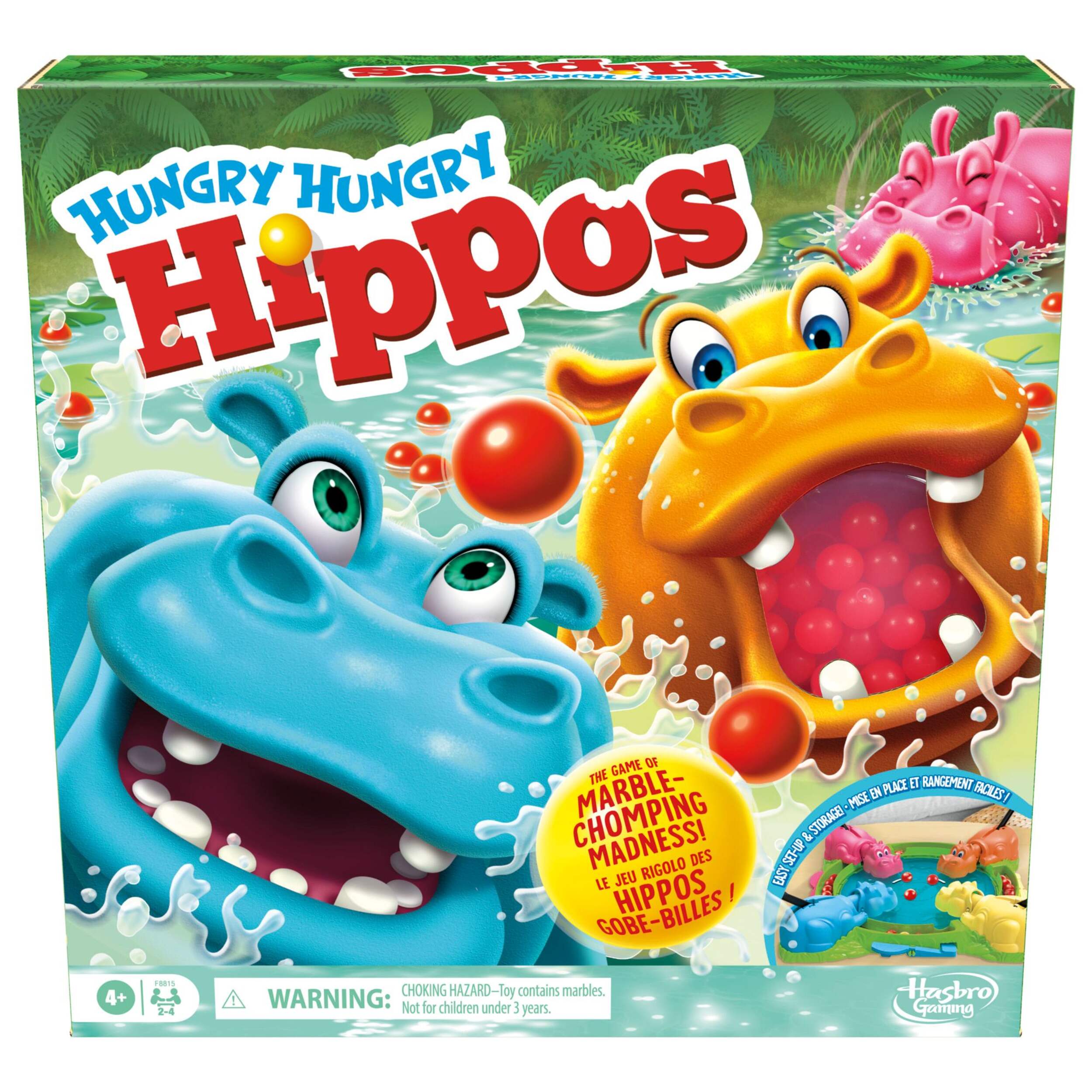Hasbro Hungry Hungry Hippos Classic Family Board Game, Bilingual, Ages 4+ Front_Flat