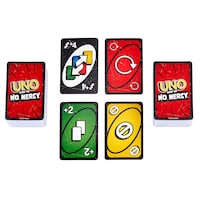 Jeu de cartes familial Mattel UNO No Mercy pour enfants et adultes, 7 ans et plus Front_Flat