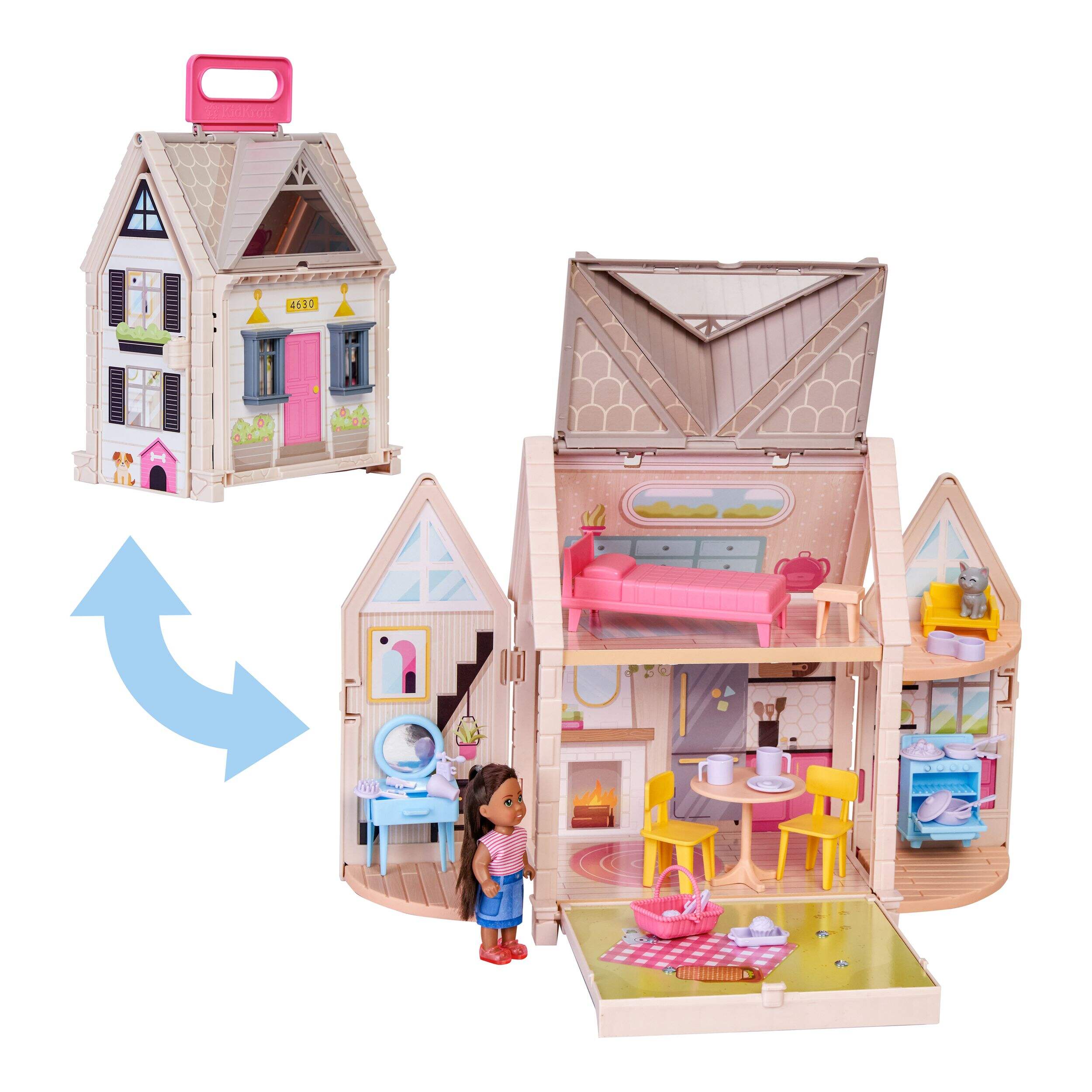 KidKraft Tote-ables™ Cottage Doll House Playset for Kids, Includes Doll, Ages 3+ Composite_or_Mixed