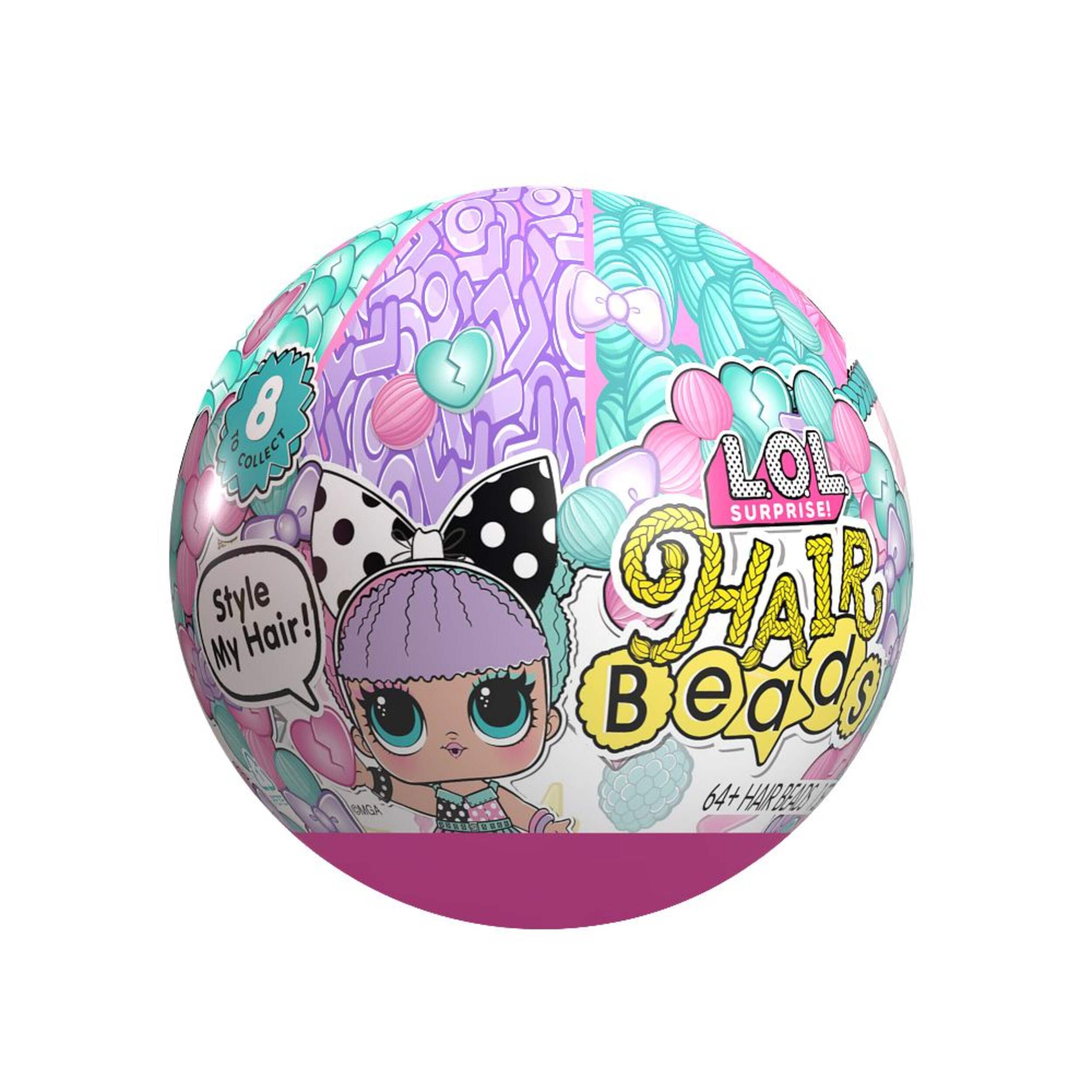 L.O.L. Surprise Hair Beads Tots with 60+ Hair Beads, Collectible Doll, Assorted, Ages 4+ Front_Flat