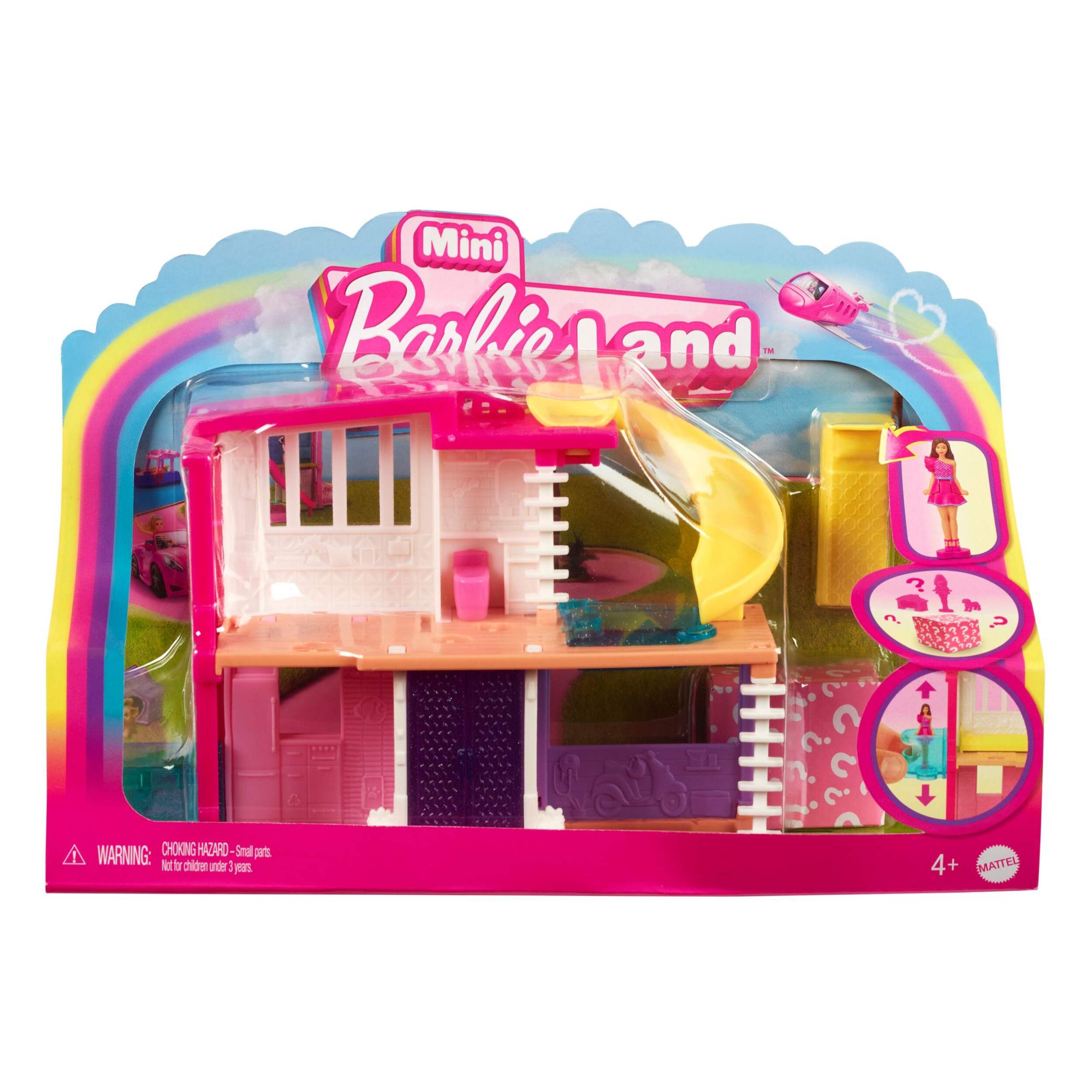 Barbie Mini BarbieLand Doll House Set, Mini Dream House with 1.5-in Doll, Pet & Accessory, Ages 4+, Assorted Front_Flat