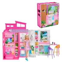 Barbie 2024 Getaway House Playset with Doll, Includes 4 Play Areas, Kids Ages 3+ Composite_or_Mixed