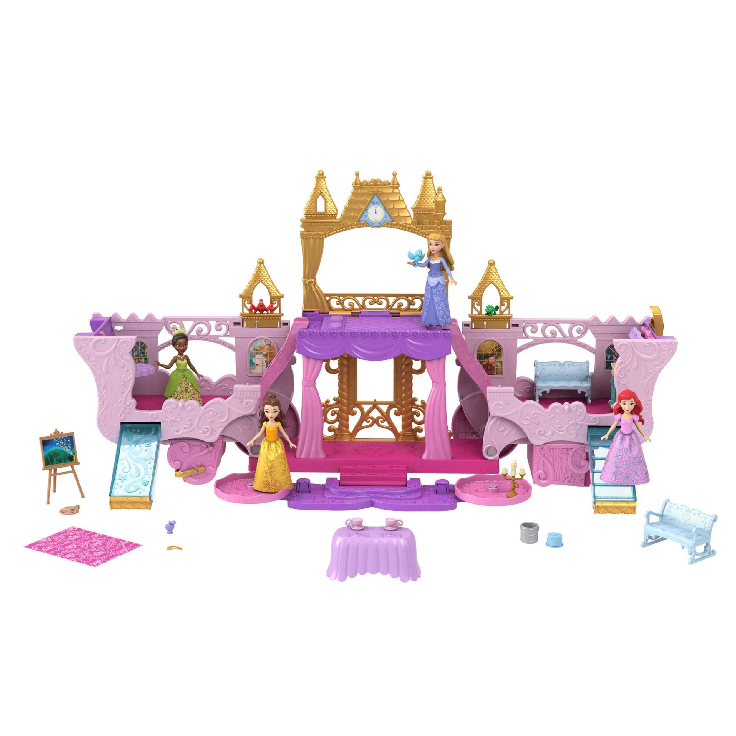 Disney Princess 2-in-1 Carriage To Castle Playset with Mini Doll, Kids Ages 3+ Front_Flat