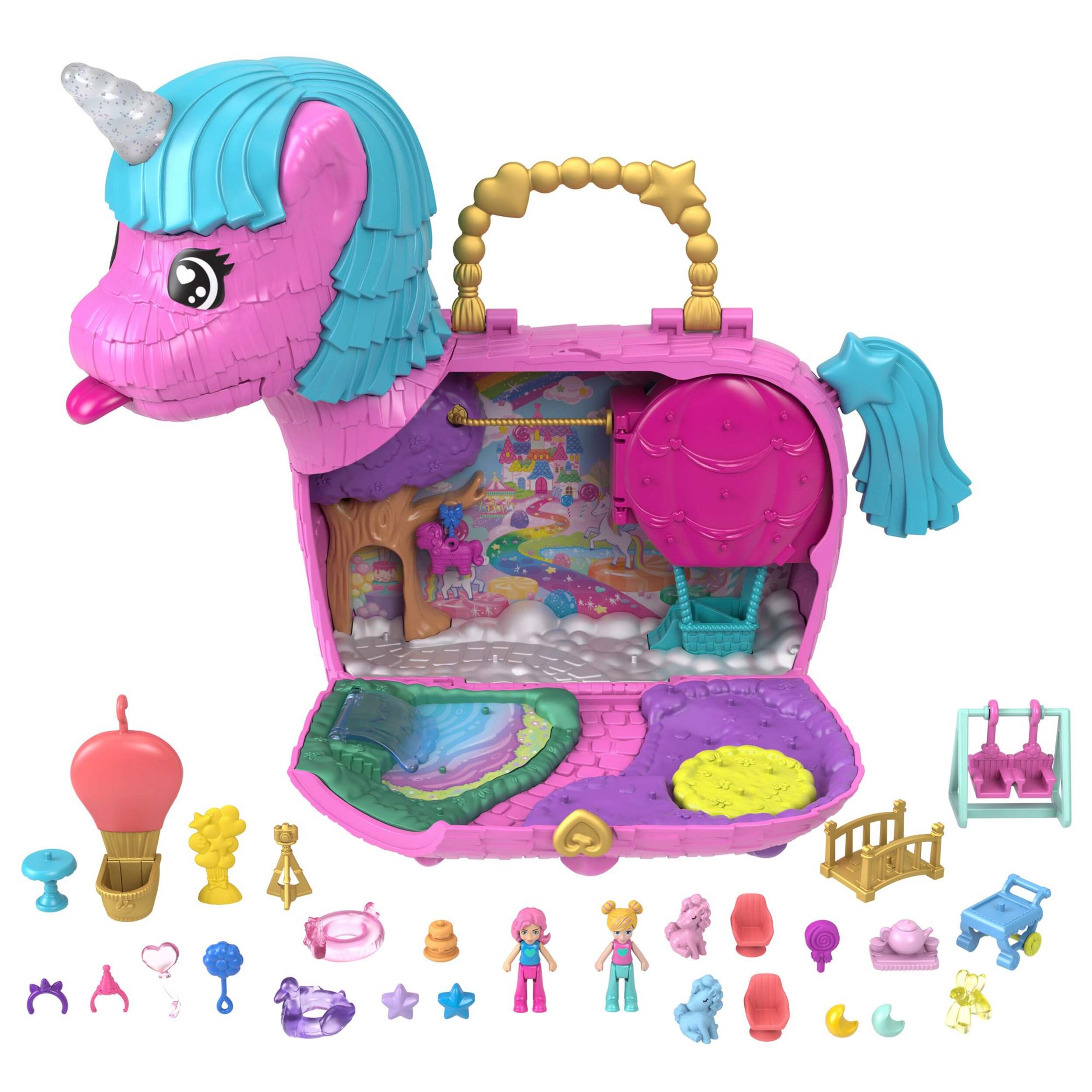 Polly Pocket 35th Celebration Unicorn Partyland Playset, Includes 2 Micro Dolls, Pets & 25+ Surprise Accessories, Kids Ages 3+ Composite_or_Mixed