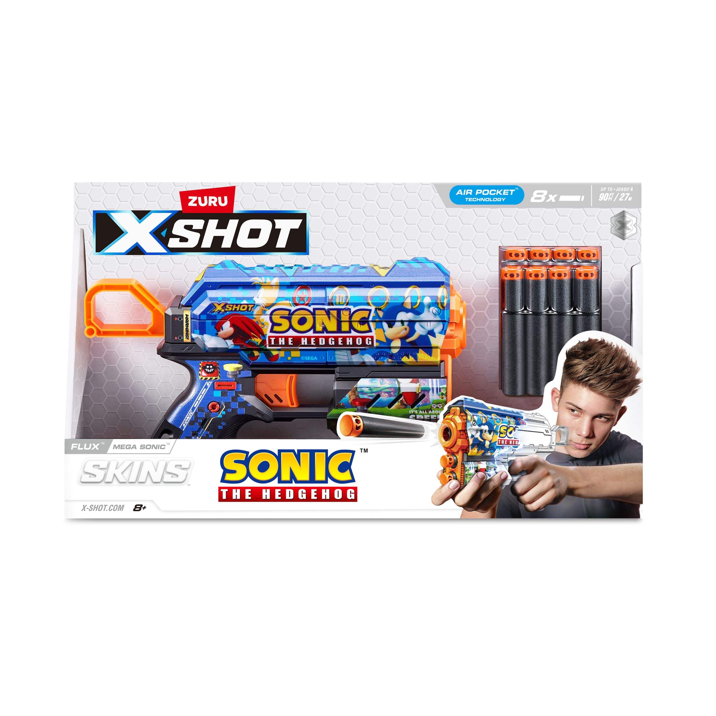 Zuru X-Shot Skins Sonic the Hedgehog Flux Blaster, Includes 8 Darts, Ages 8+ Front_Flat