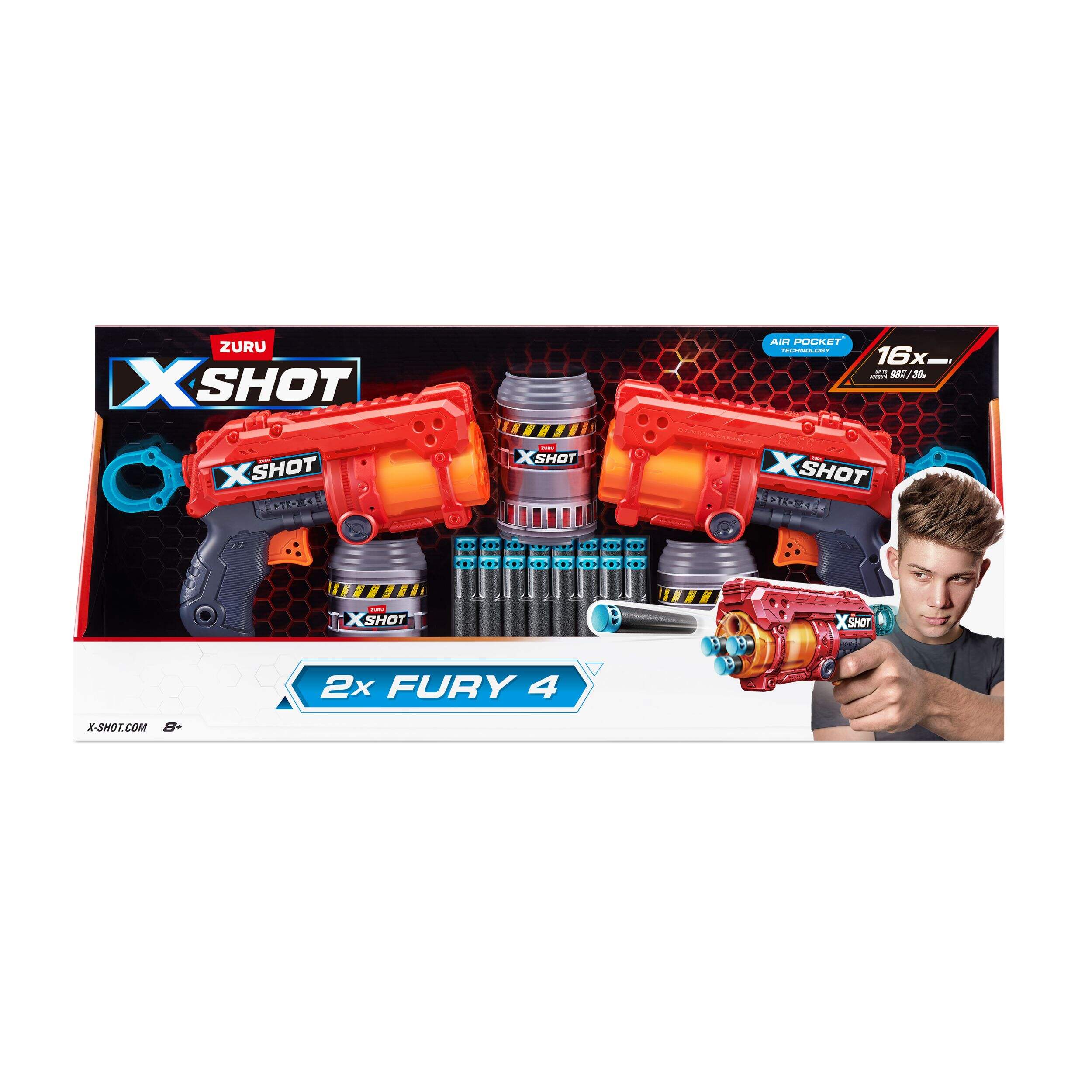 Zuru X-Shot Excel-Fury Foam Dart Blaster, Includes 16 Darts, 2-pk, Ages 8+ Front_Flat