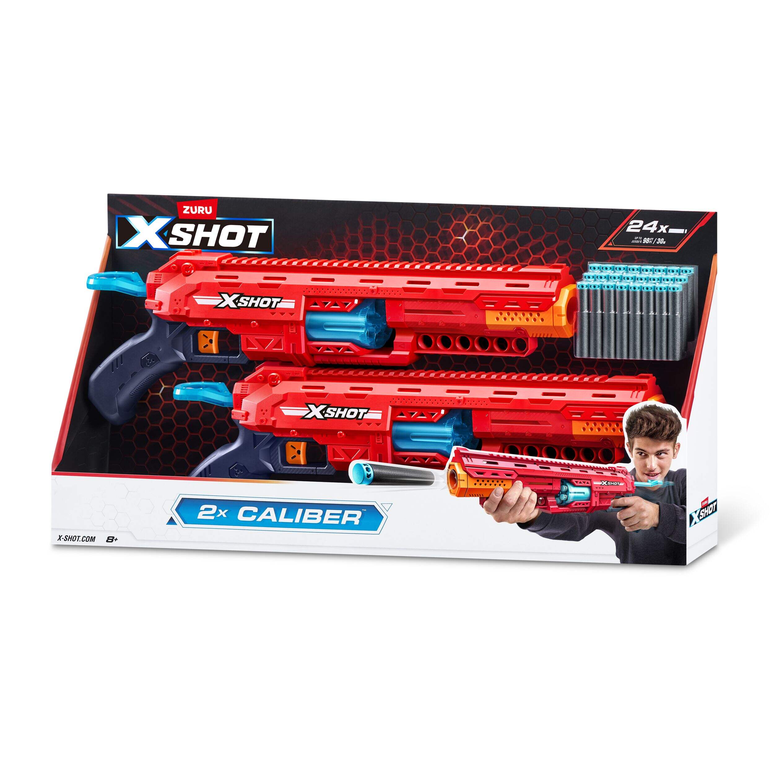 Zuru X-Shot Excel Caliber Pump-Action Dart Blaster with 24 Darts, 2-pk, Ages 8+ Front_Angled_Left