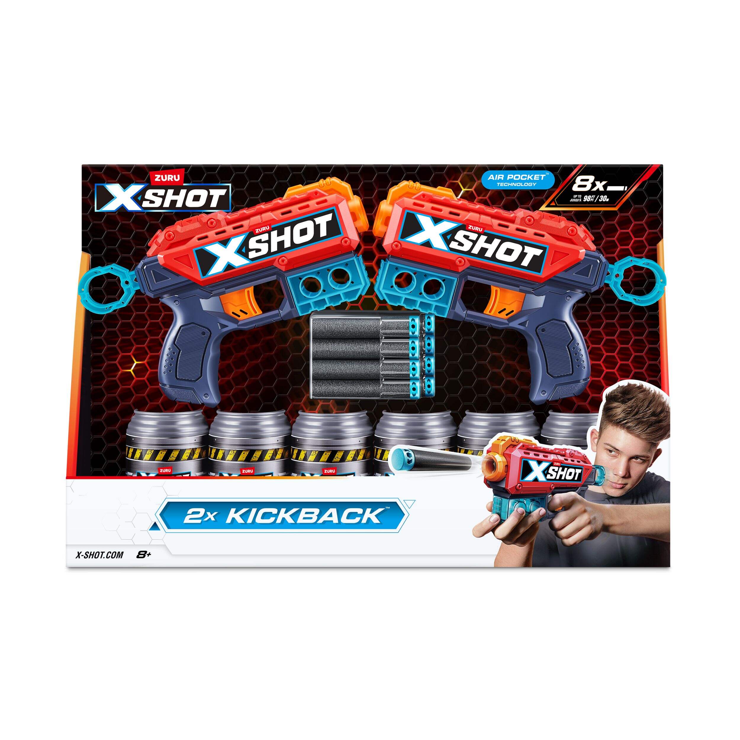 Zuru X-Shot Excel Double Kickback Dart Blaster, Includes 6 Cans & 8 Darts, 2-pk, Ages 8+ Front_Flat