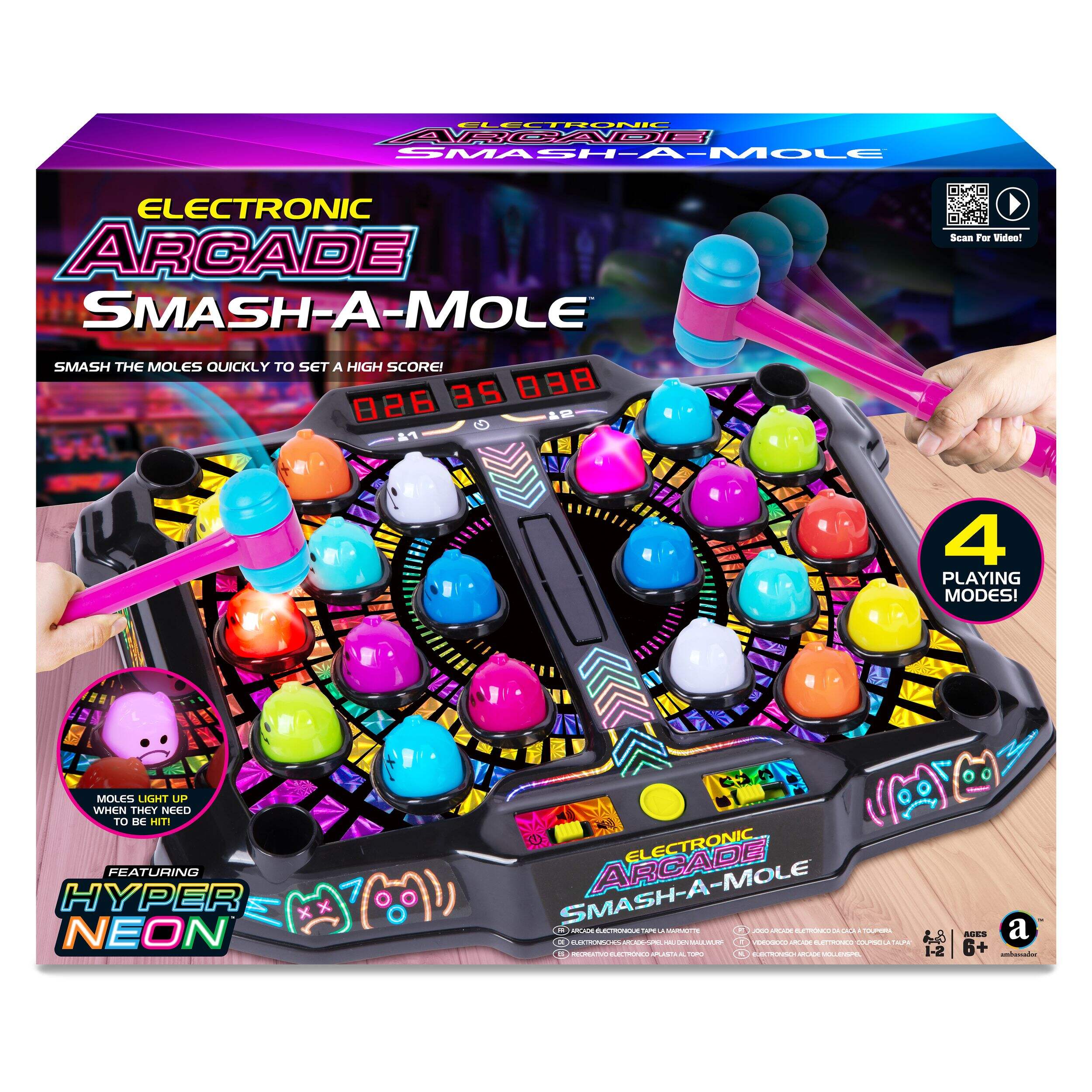 GAME Hyper Neon Series Whack A Mole Electronic Arcade for Ages 6+ Front_Elevated