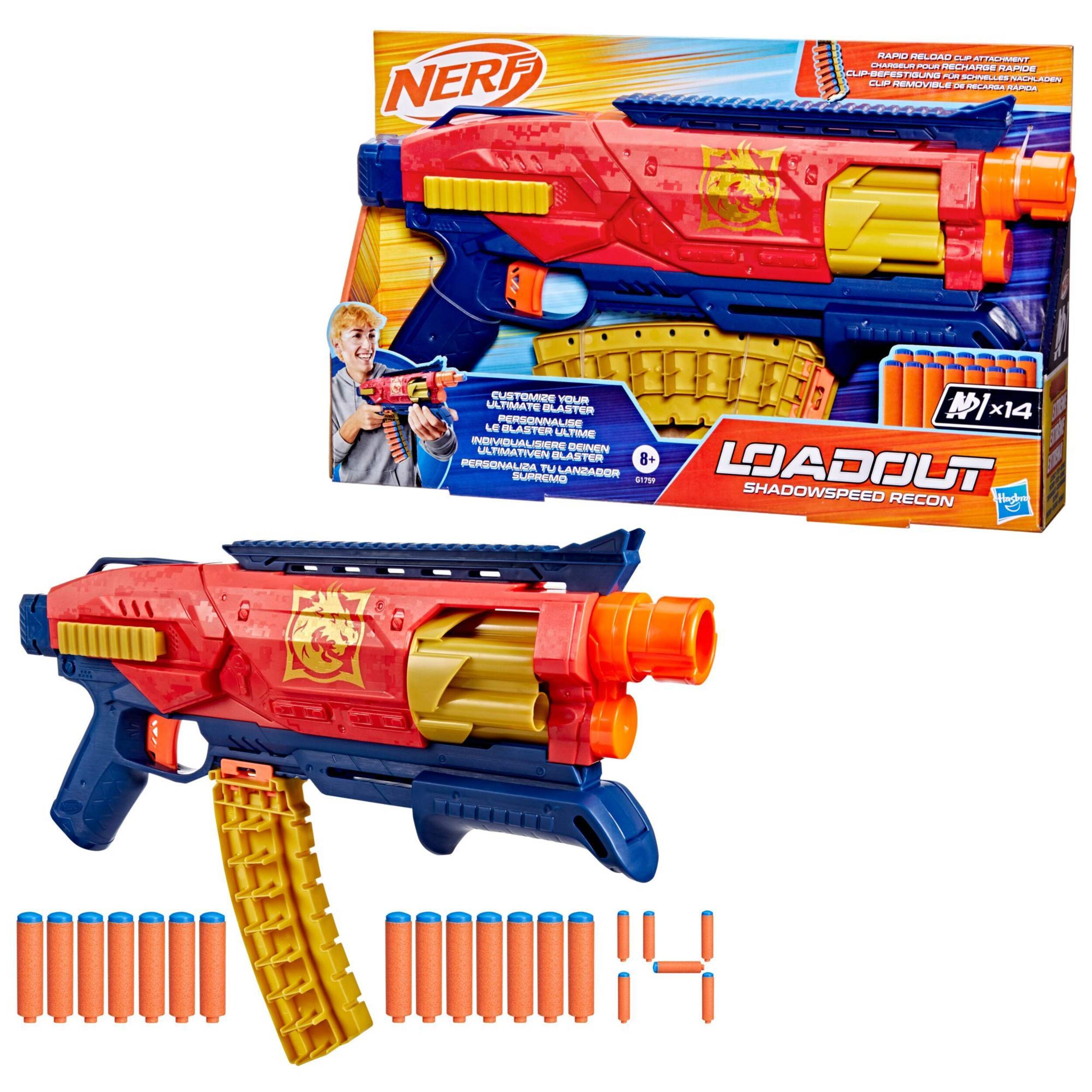 NERF Loadout Shadowspeed Recon Dart Blaster with Dart Storage Attachment, Includes 14 N1 Darts, Ages 8+ Composite_or_Mixed