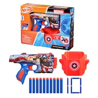 NERF Marvel Captain America Dart Blaster, Single Fire, Includes 10 Elite Darts, Ages 8+ Composite_or_Mixed