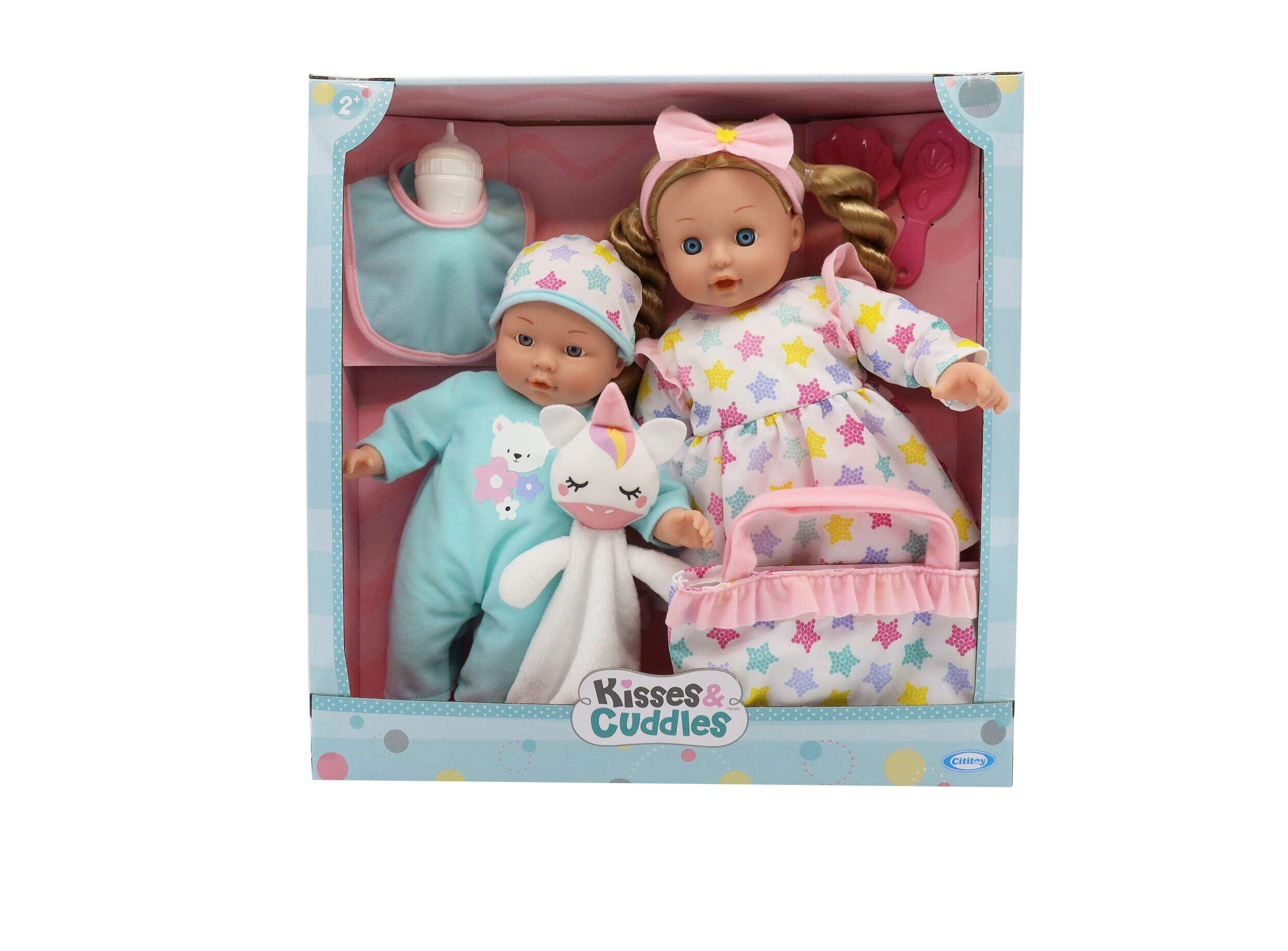 Kisses & Cuddles Soft Body Baby Doll Gift Set with 12-in and 16-in Dolls Front_Flat