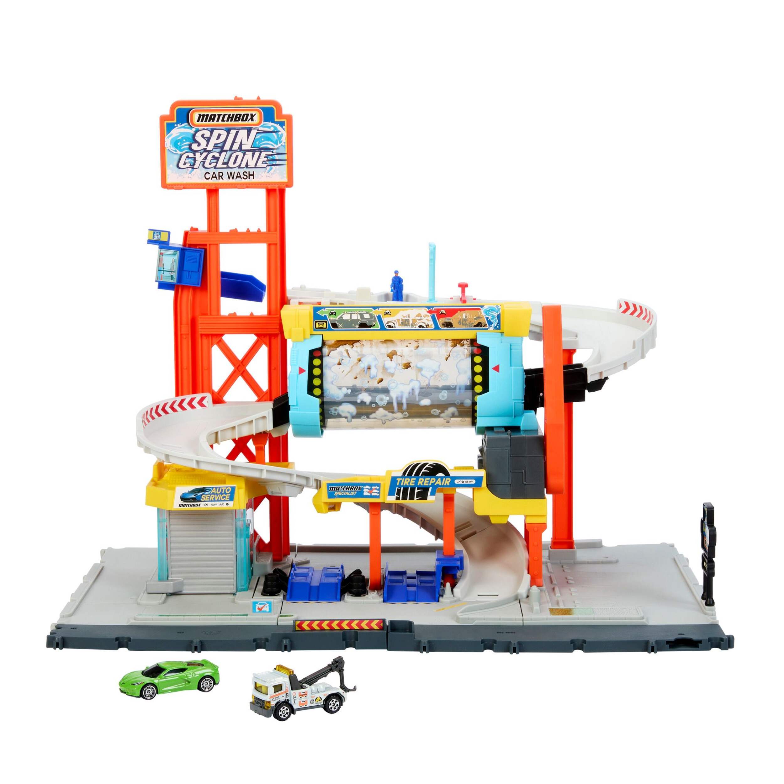 Hot Wheels Matchbox Spin Cyclone Car Wash Toy Vehicle Playset for Ages 3+ Front_Elevated